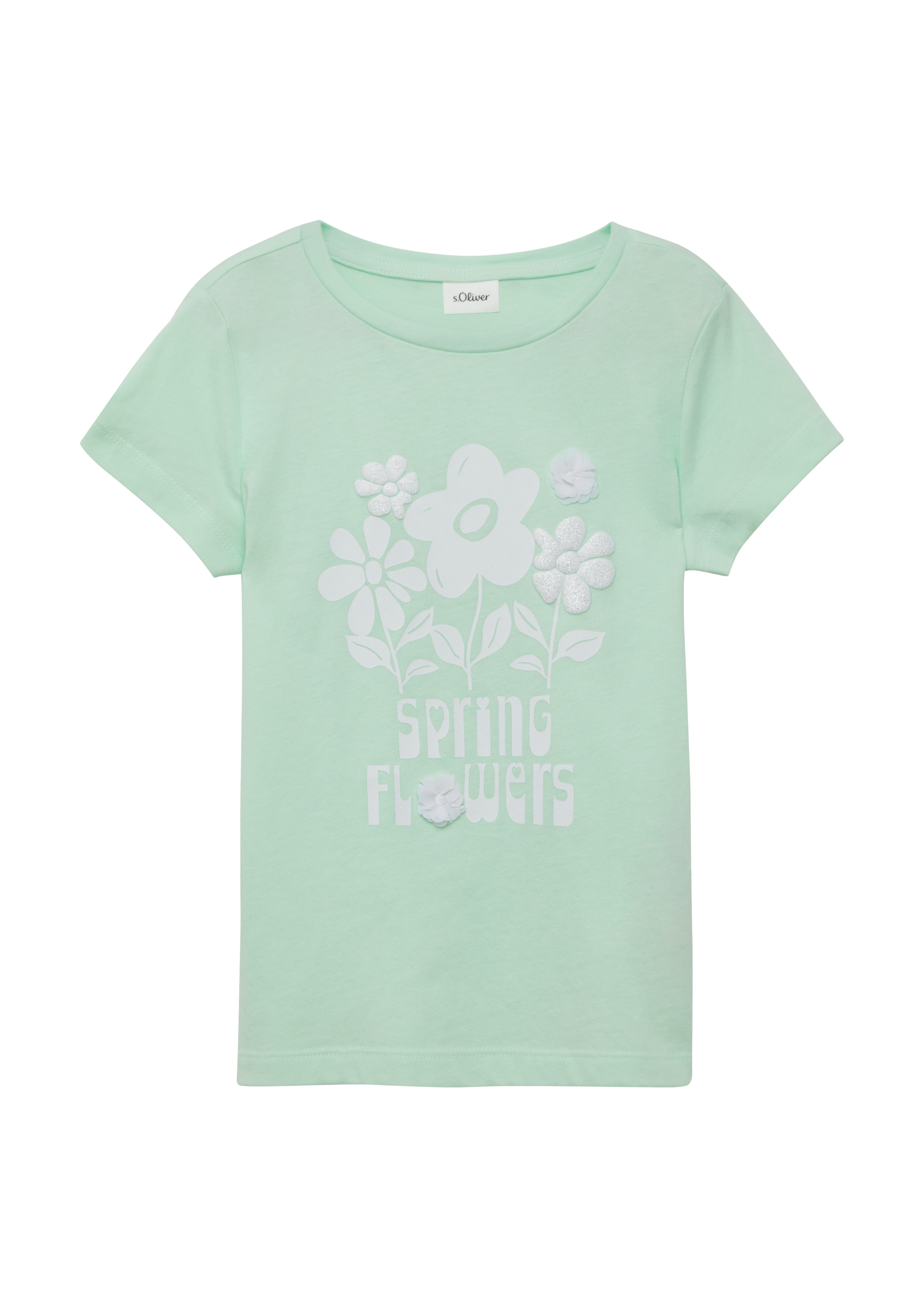 Thumbnail - s.Oliver - T-Shirt mit Glitzerprint und Applikation im Loose Fit, Kinder, türkis
