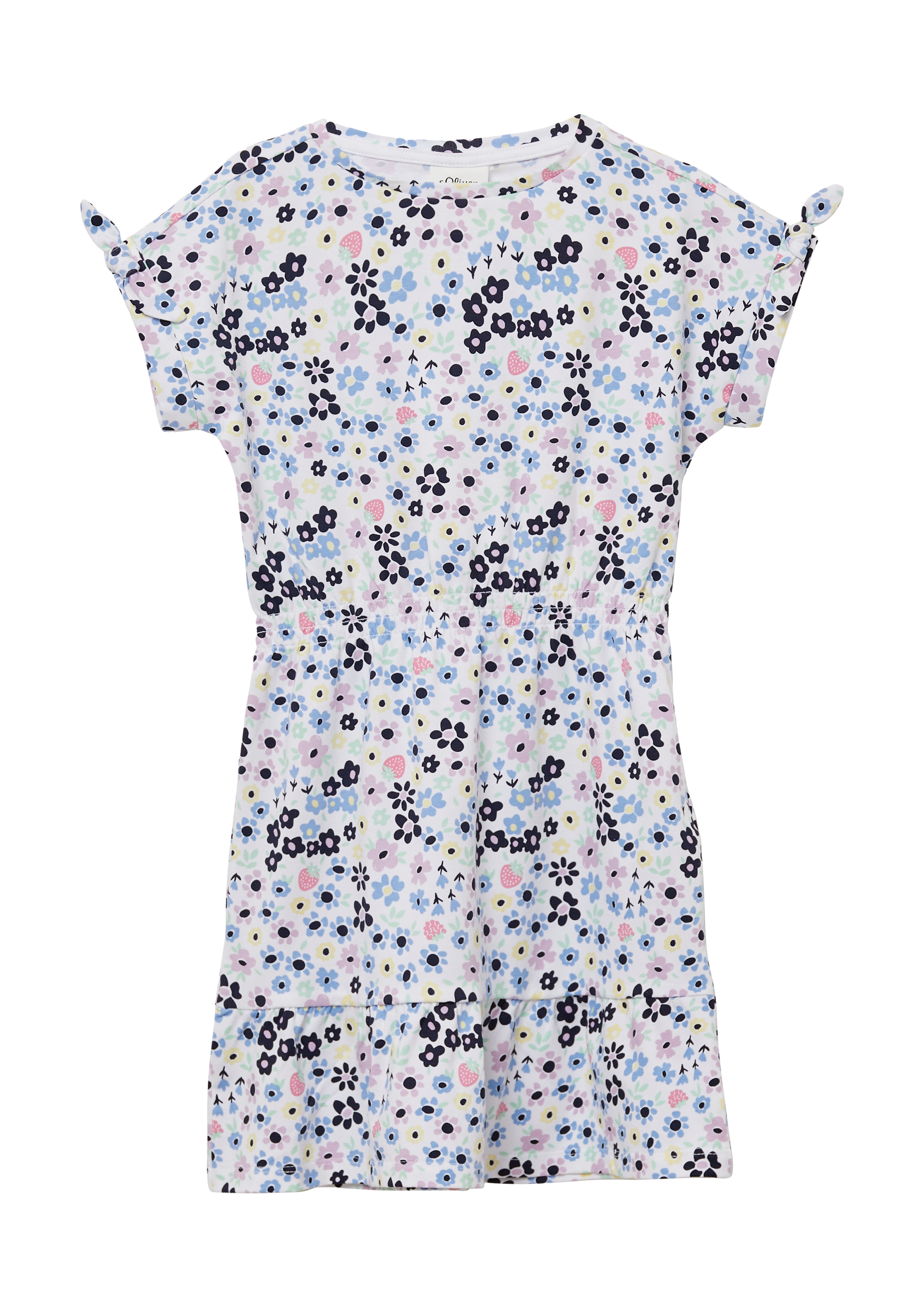 s.Oliver - Kurzes Kleid mit All-over-Print und Raffung, Kinder, weiß|mehrfarbig