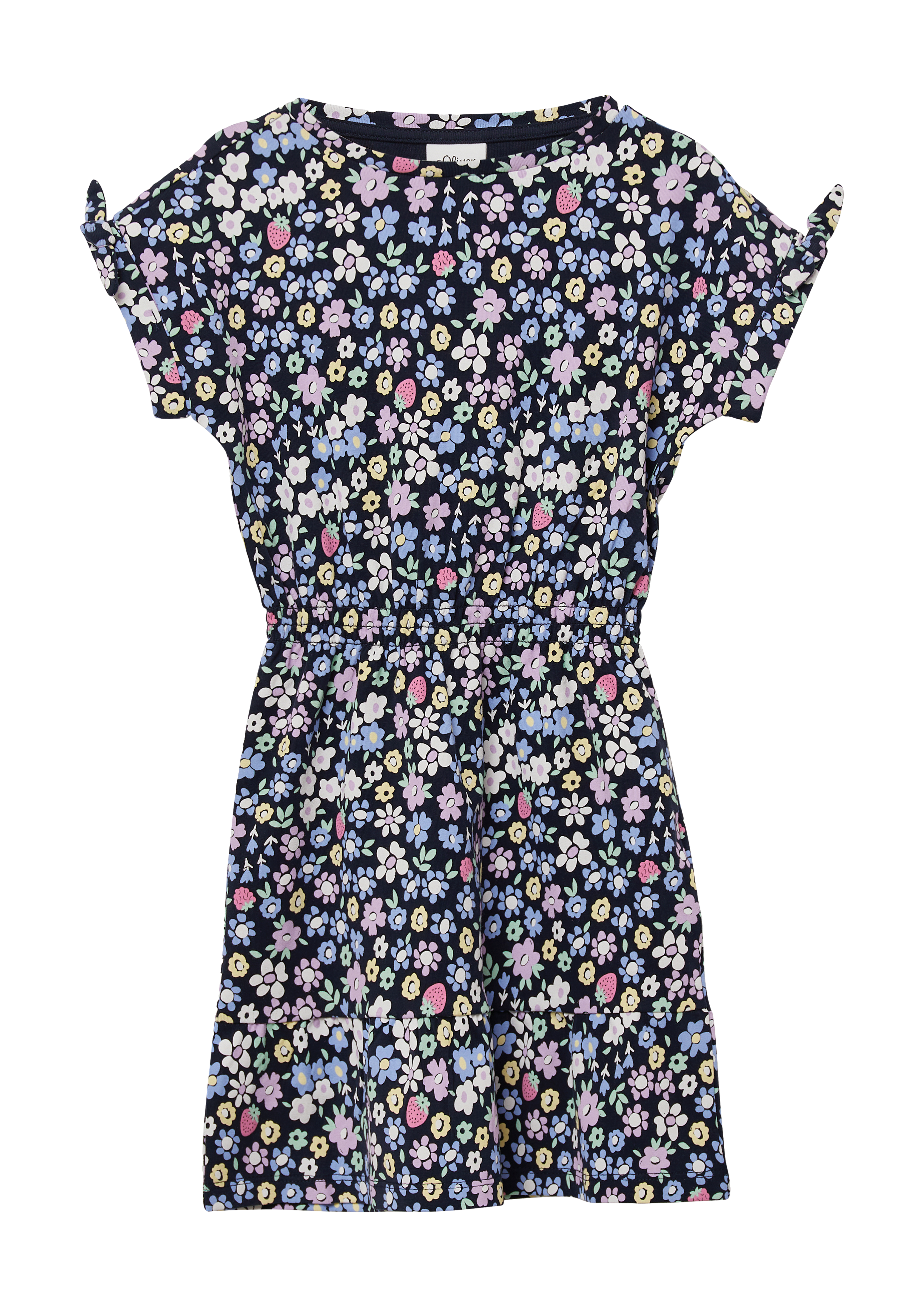 s.Oliver - Kurzes Kleid mit All-over-Print und Raffung, Kinder, blau|mehrfarbig