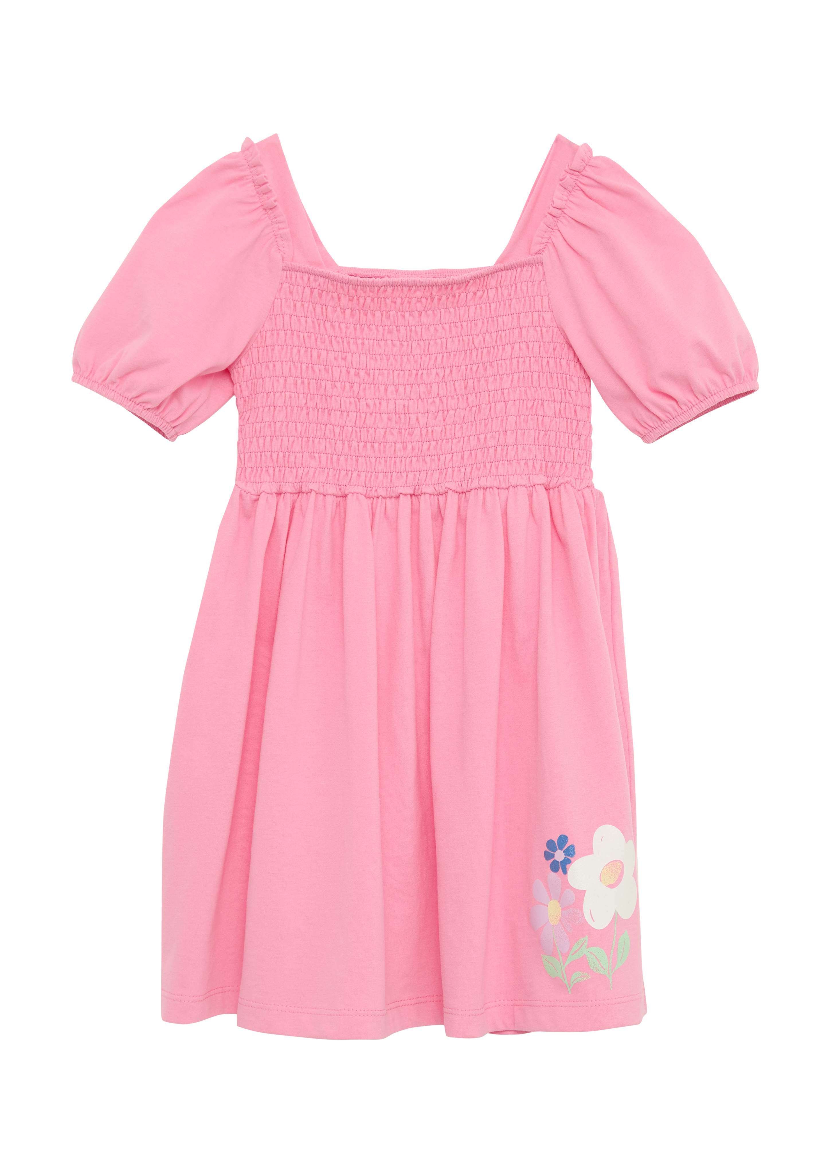s.Oliver - Kurzes Kleid mit Glitzerprint und Smok-Detail, Kinder, Rosa