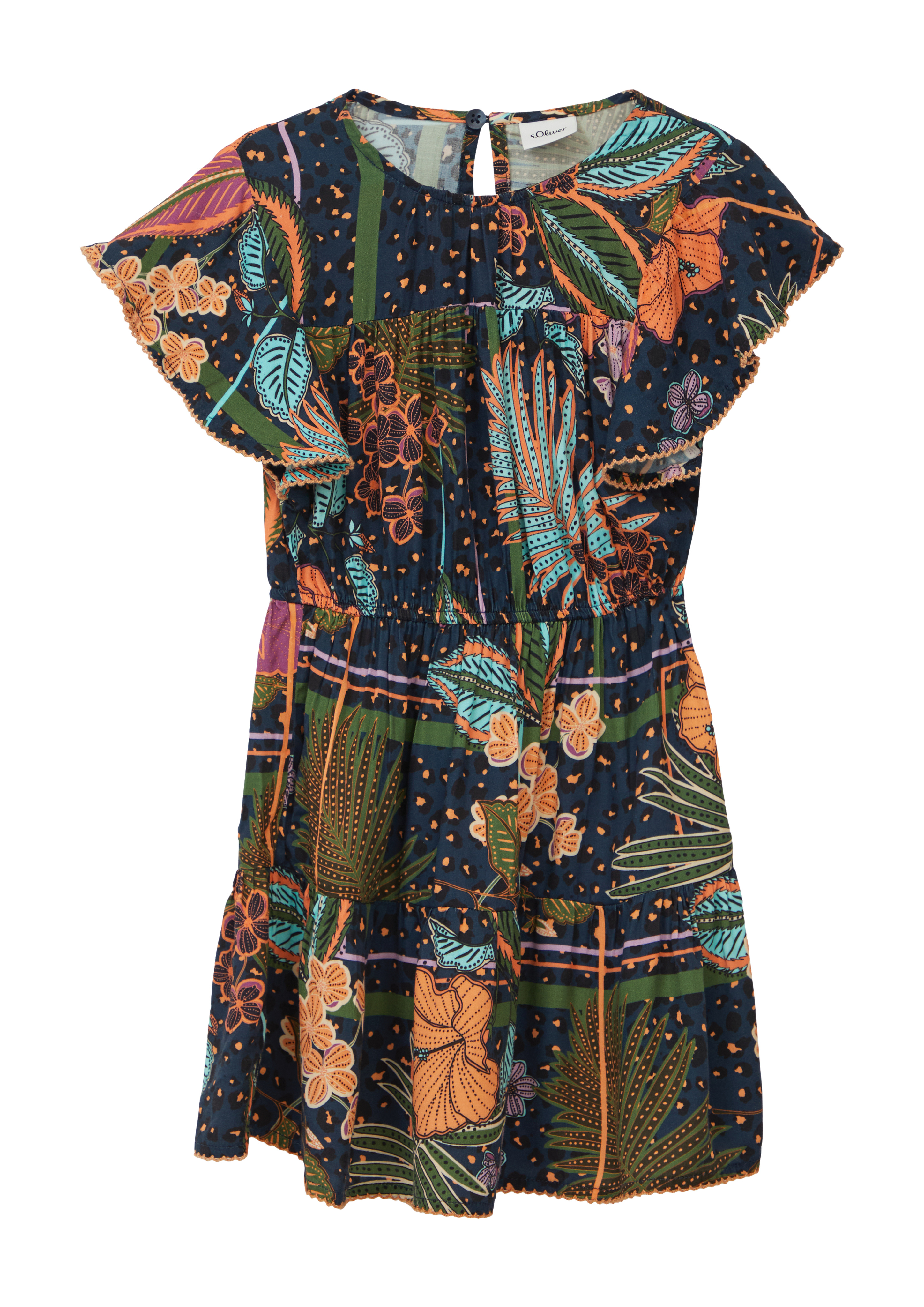 s.Oliver - Gemustertes Kleid aus satinierter Viskose, Kinder, blau|mehrfarbig