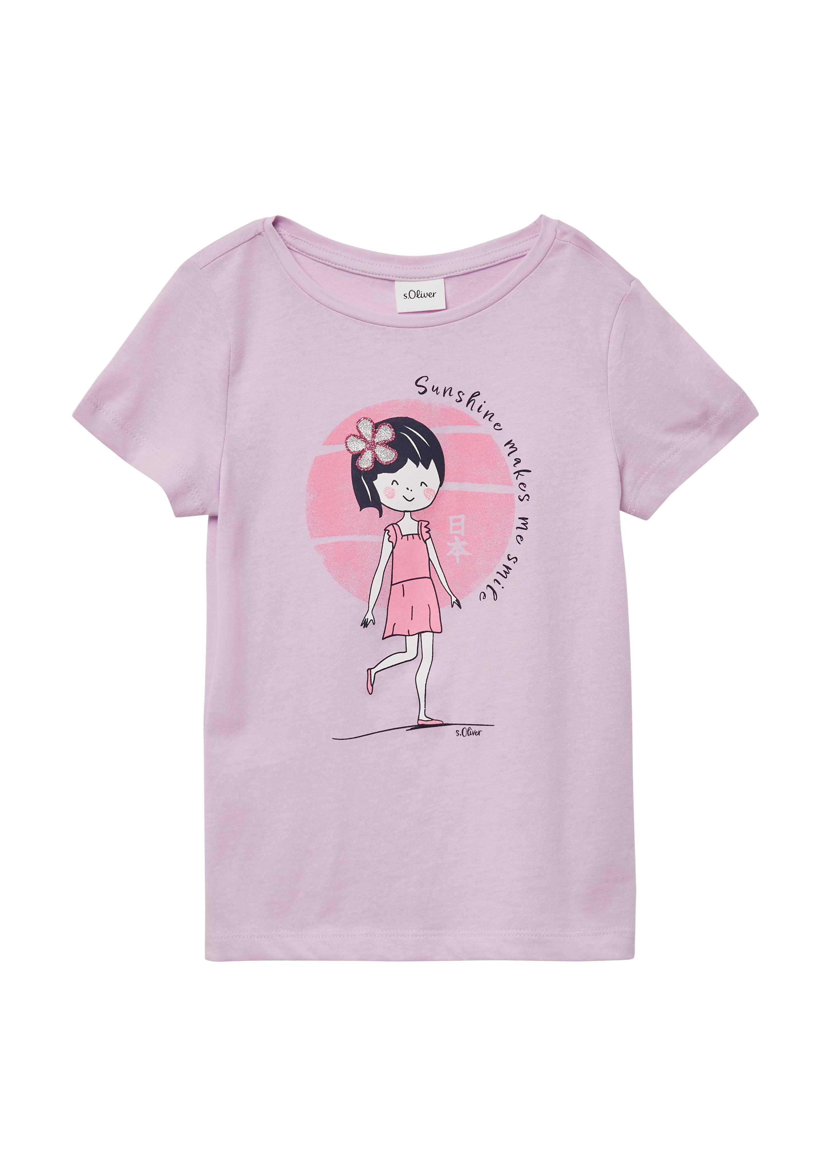 s.Oliver - T-Shirt mit Glitzerprint, Kinder, lila