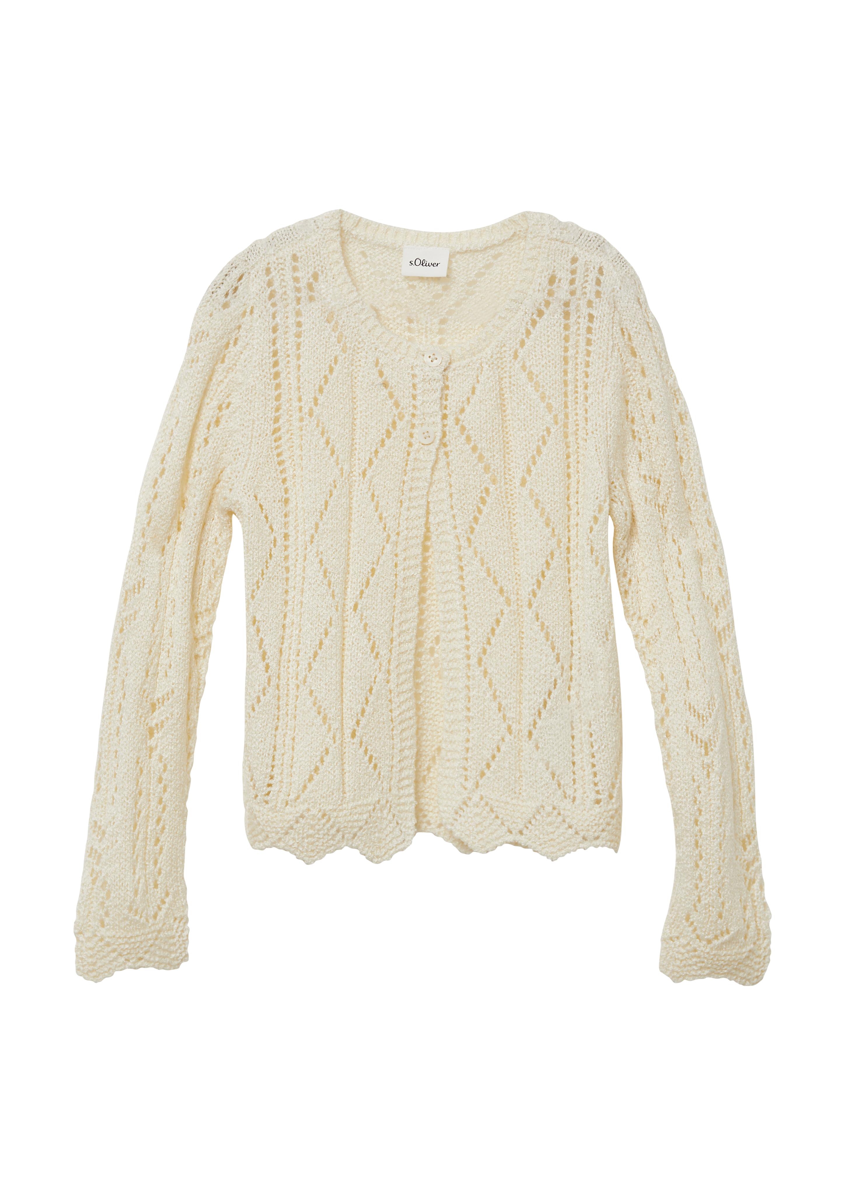 s.Oliver - Strick-Cardigan mit Knopfleiste und Bogenkante, Kinder, creme