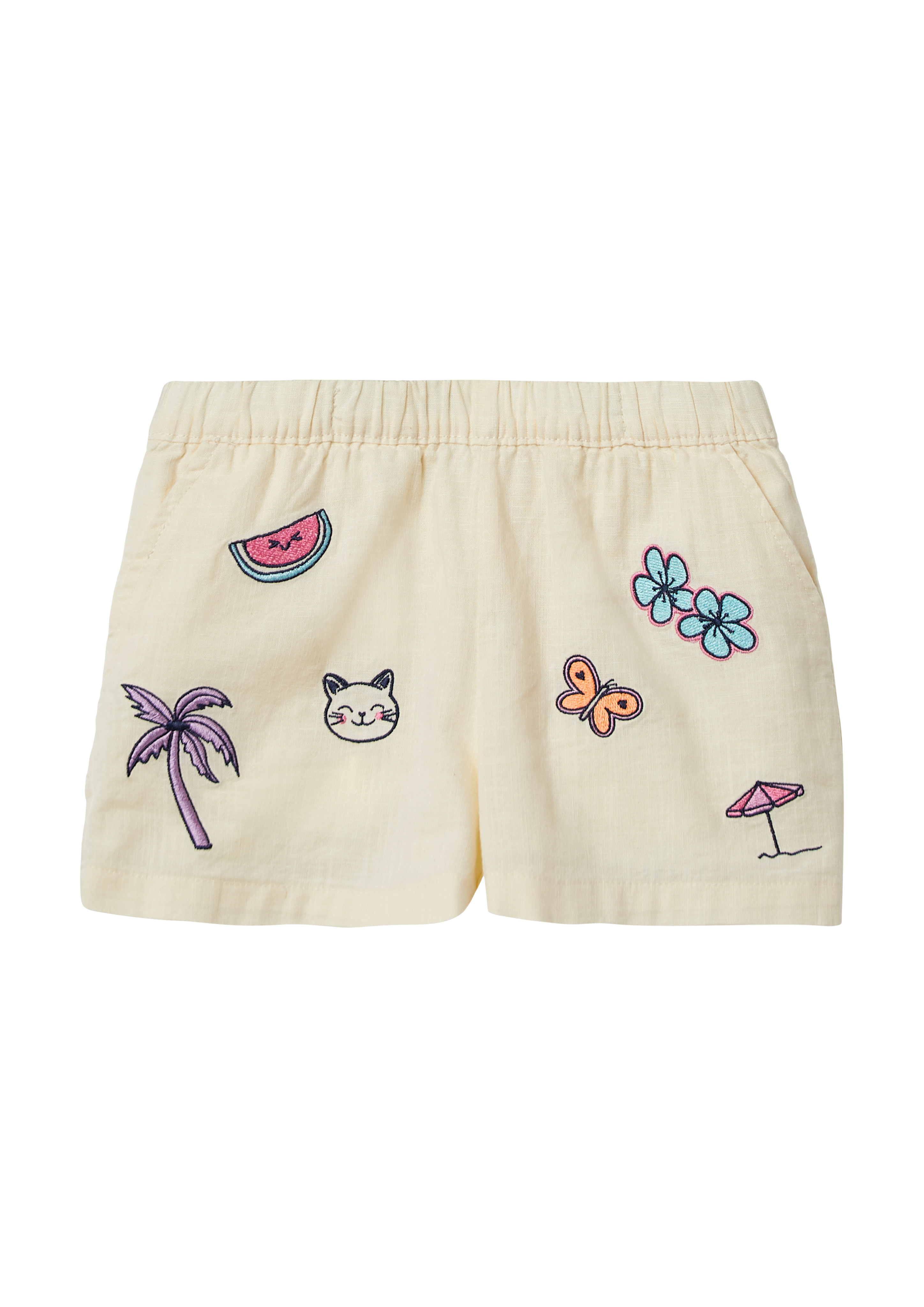 Thumbnail - s.Oliver - Kurze Hose mit Stickerei in Leinen-Optik, Kinder, creme