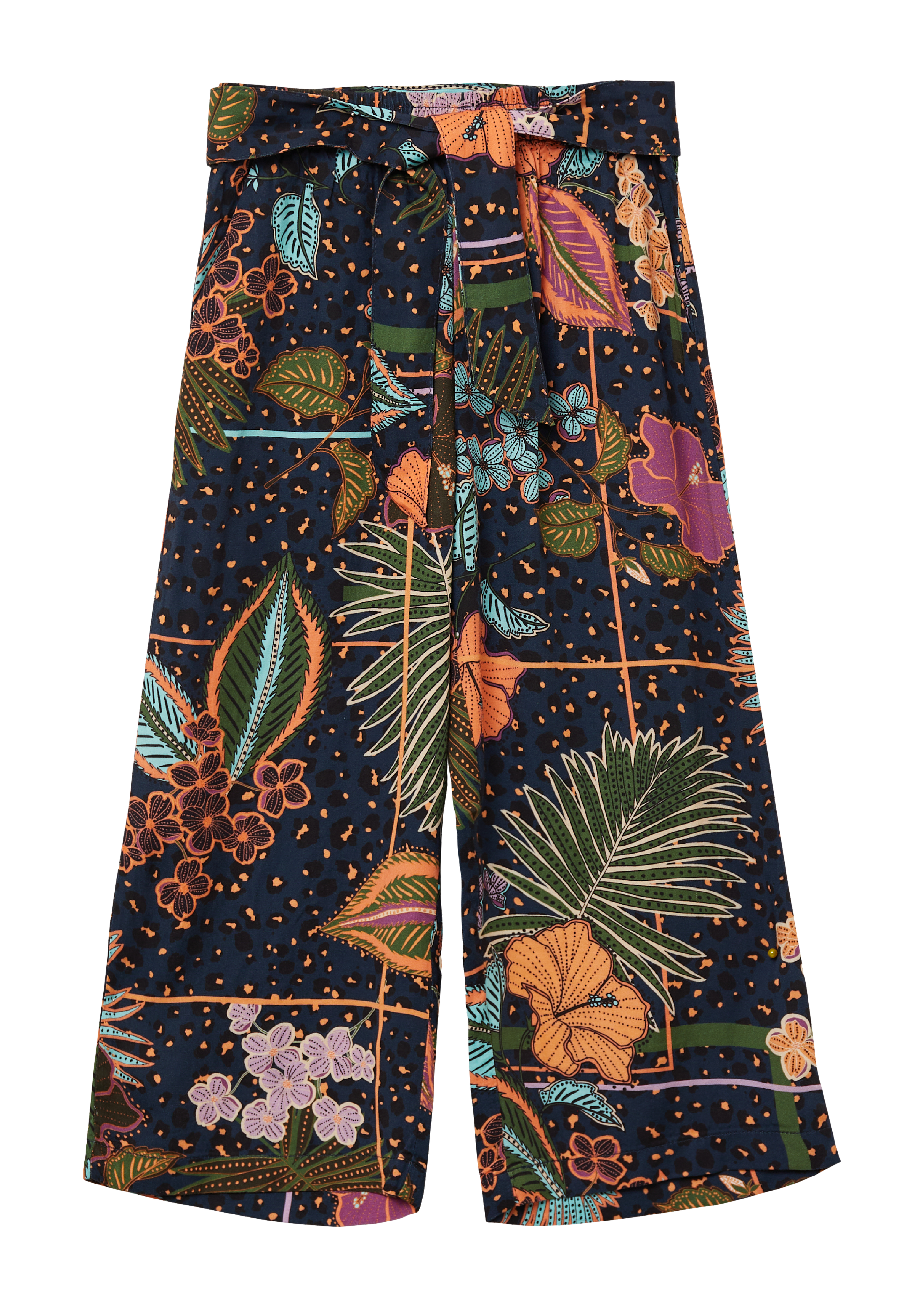 s.Oliver - Gemusterte Hose aus satinierter Viskose im Loose Fit, Kinder, blau|mehrfarbig