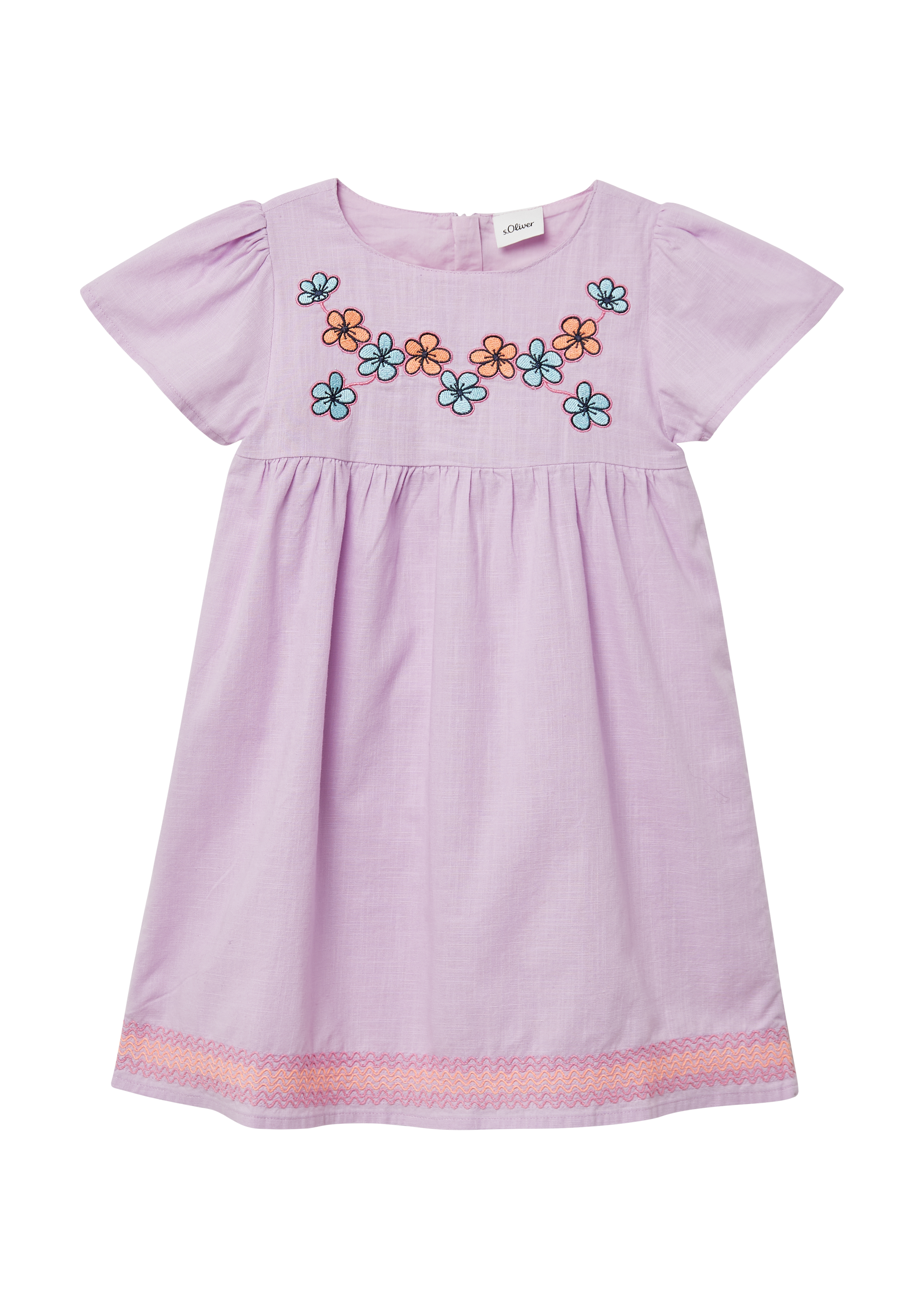 s.Oliver - Baumwollkleid im A-Shape mit Rundhalsausschnitt und Stickerei, Kinder, Rosa