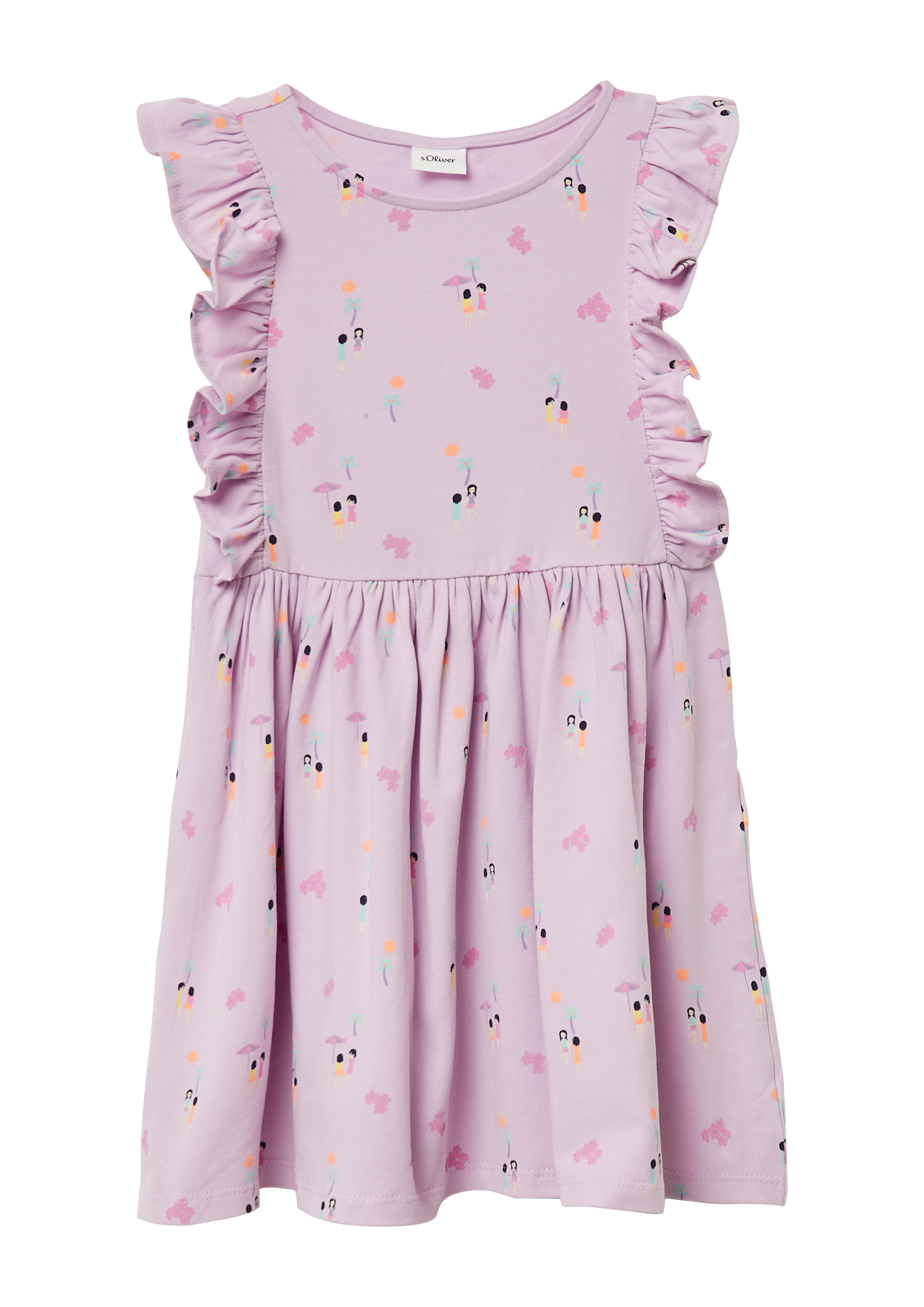 s.Oliver - Kurzes Kleid mit All-over-Print und Volantärmeln, Kinder, Rosa
