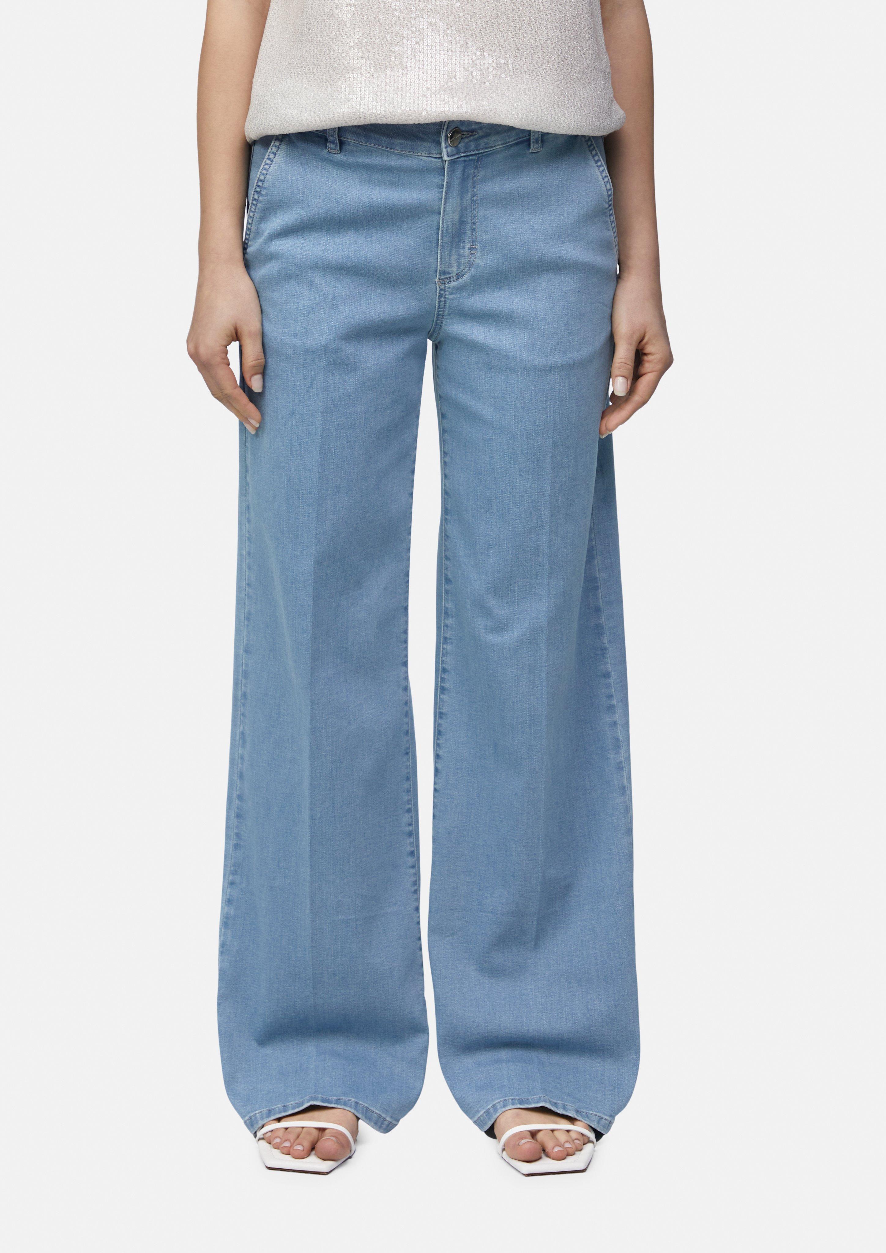 Stretchy wide-leg jeans in a loose fit - Blue | SCAYLE