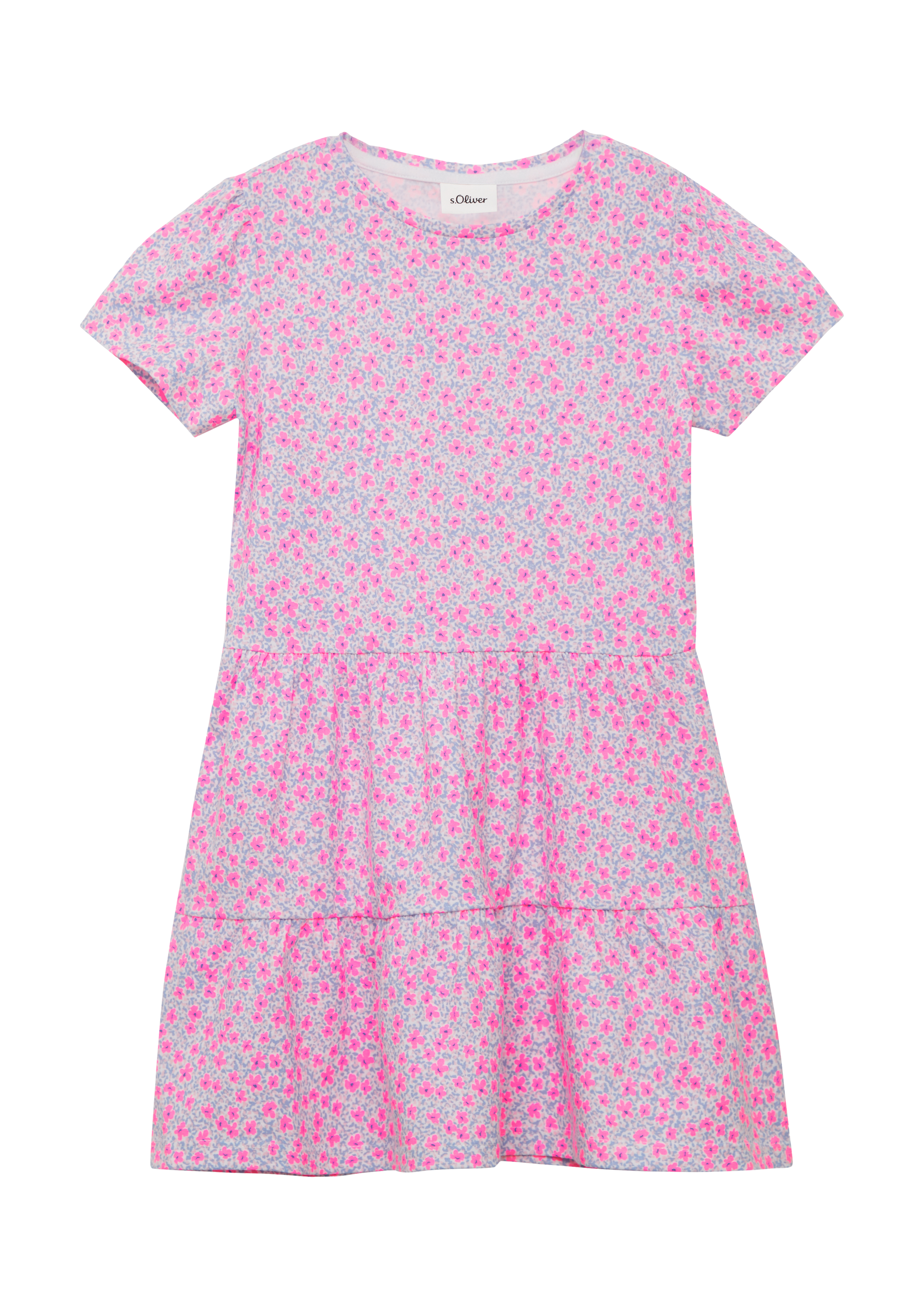s.Oliver - Ausgestelltes Stufenkleid mit Puffärmeln, Kinder, mehrfarbig|weiß