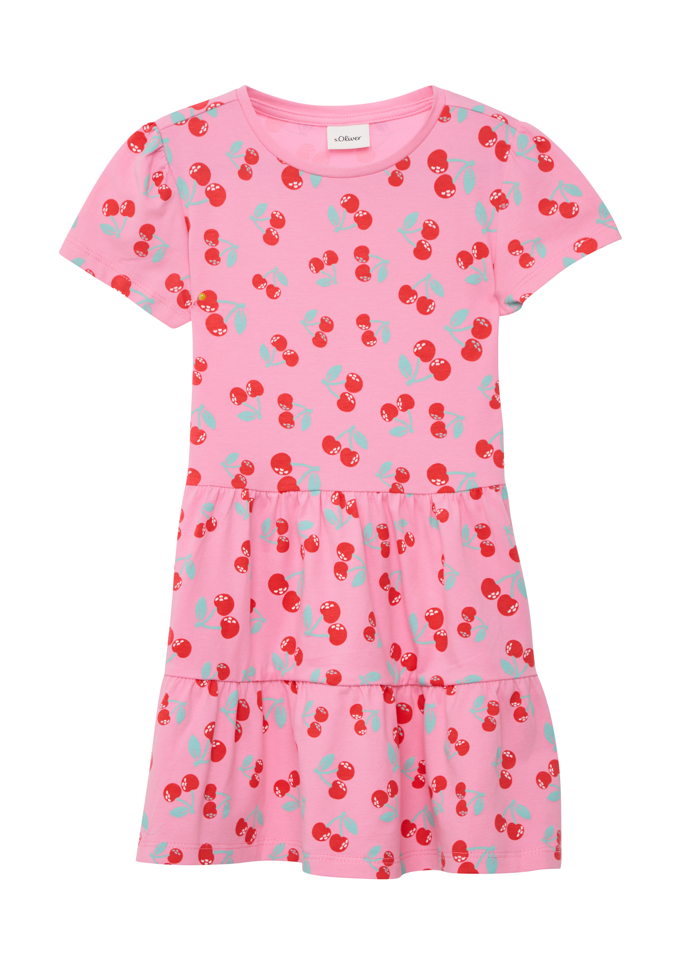 s.Oliver - Ausgestelltes Stufenkleid mit Puffärmeln, Kinder, pink|rot