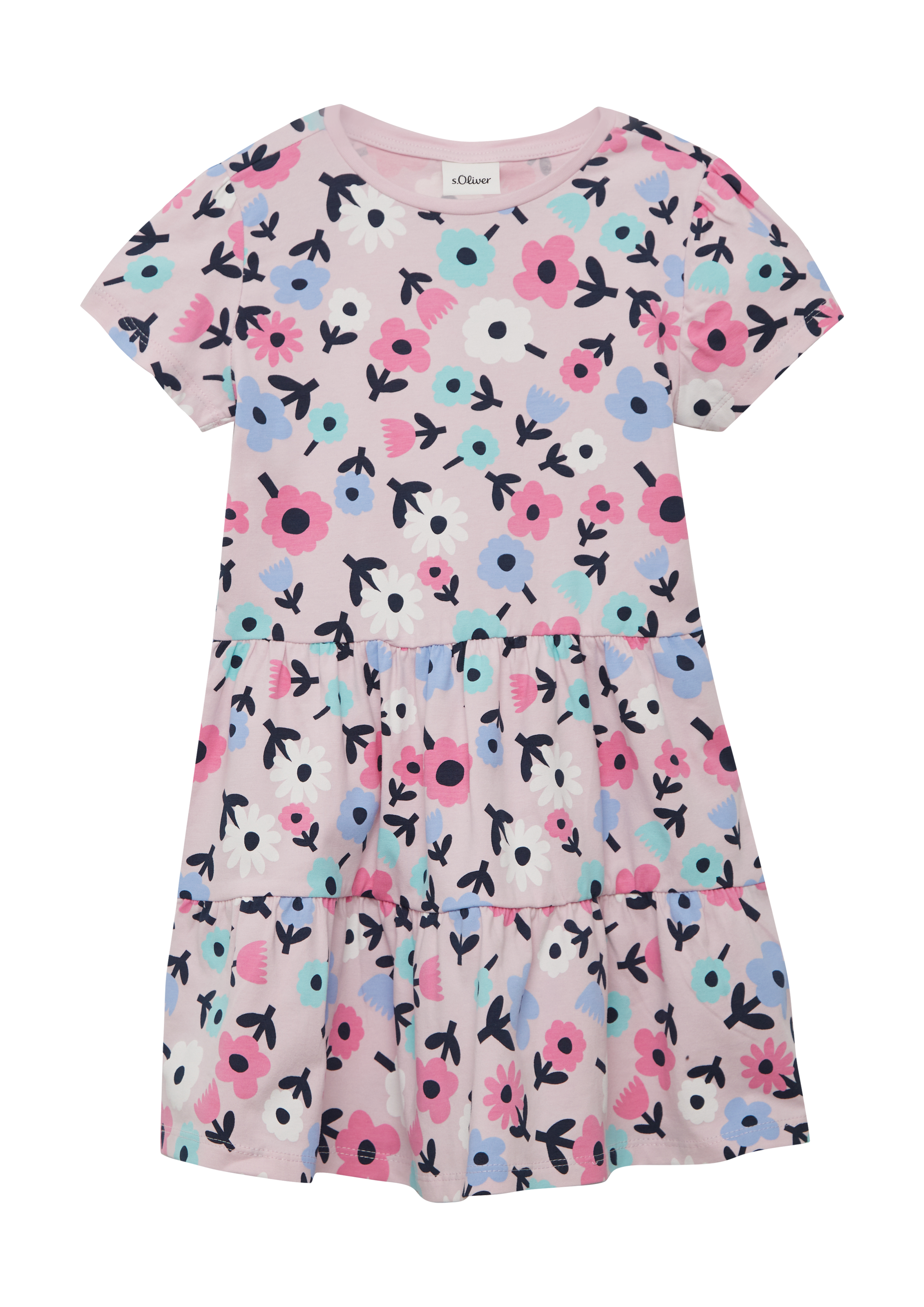 s.Oliver - Ausgestelltes Stufenkleid mit Puffärmeln, Kinder, pink|mehrfarbig