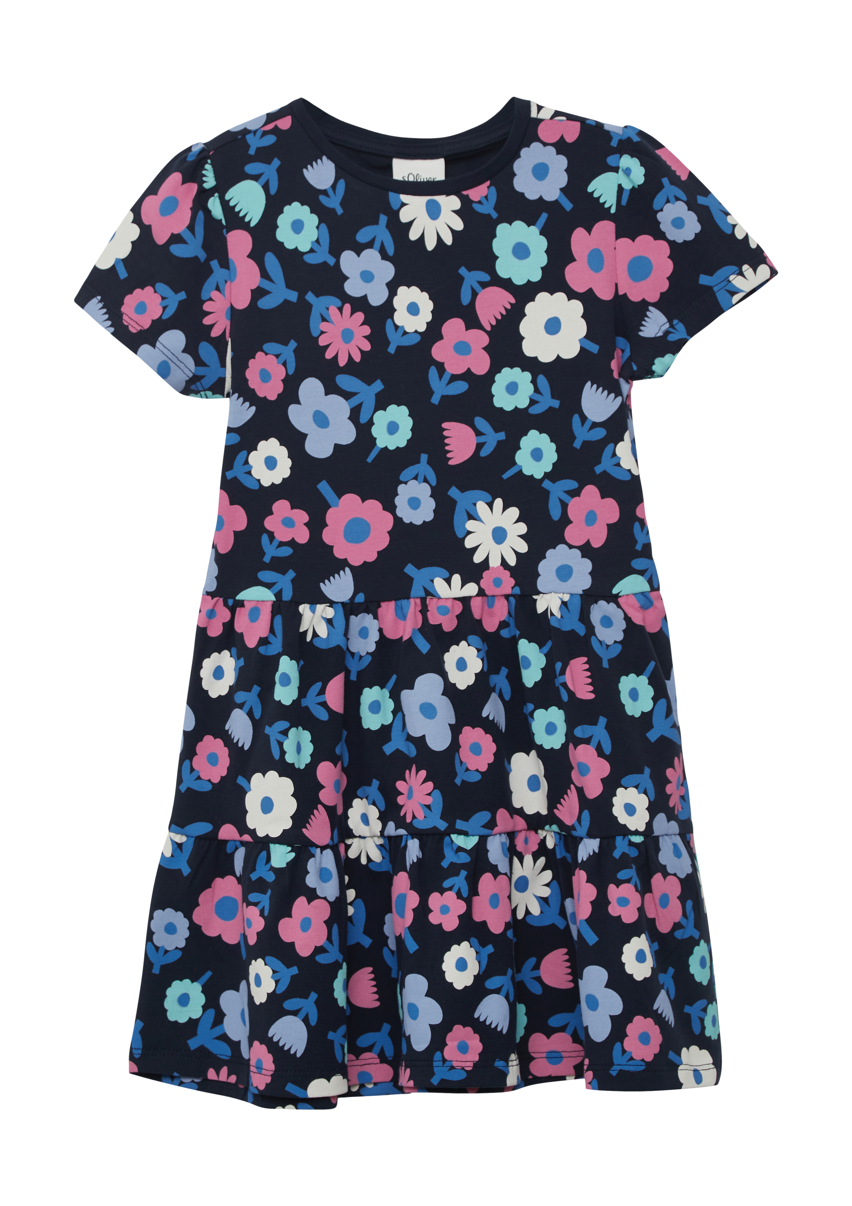 s.Oliver - Ausgestelltes Stufenkleid mit Puffärmeln, Kinder, blau