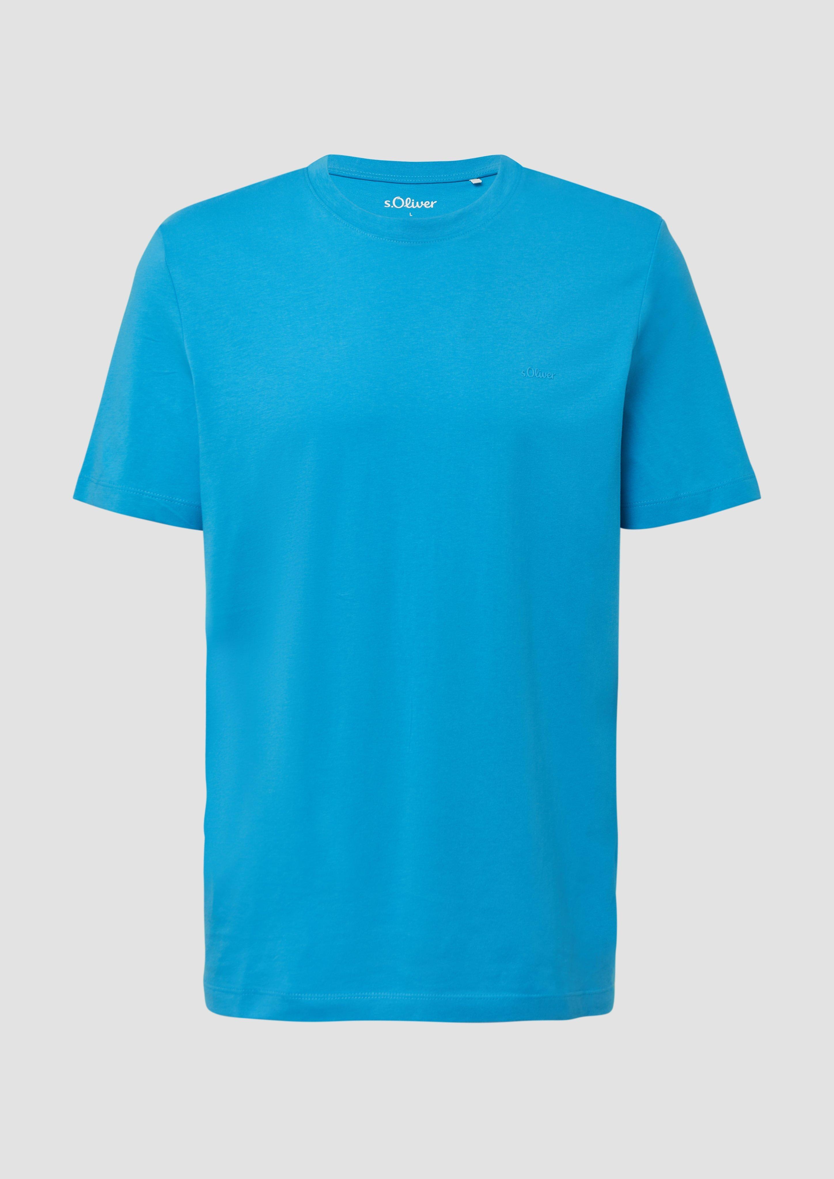 s.Oliver - Baumwoll-T-Shirt mit Logo-Print, Herren, türkis