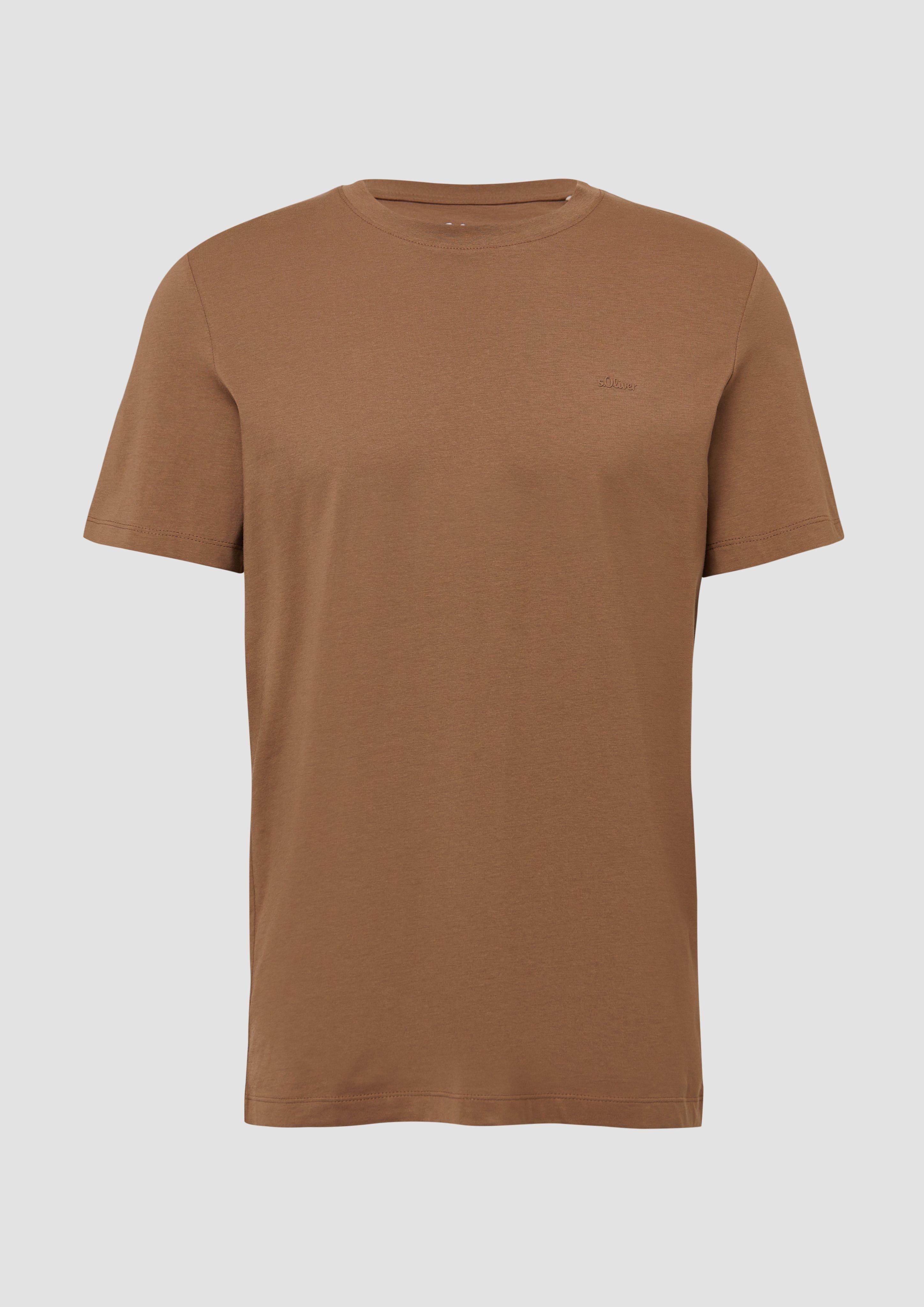 s.Oliver - Baumwoll-T-Shirt mit Logo-Print, Herren, braun
