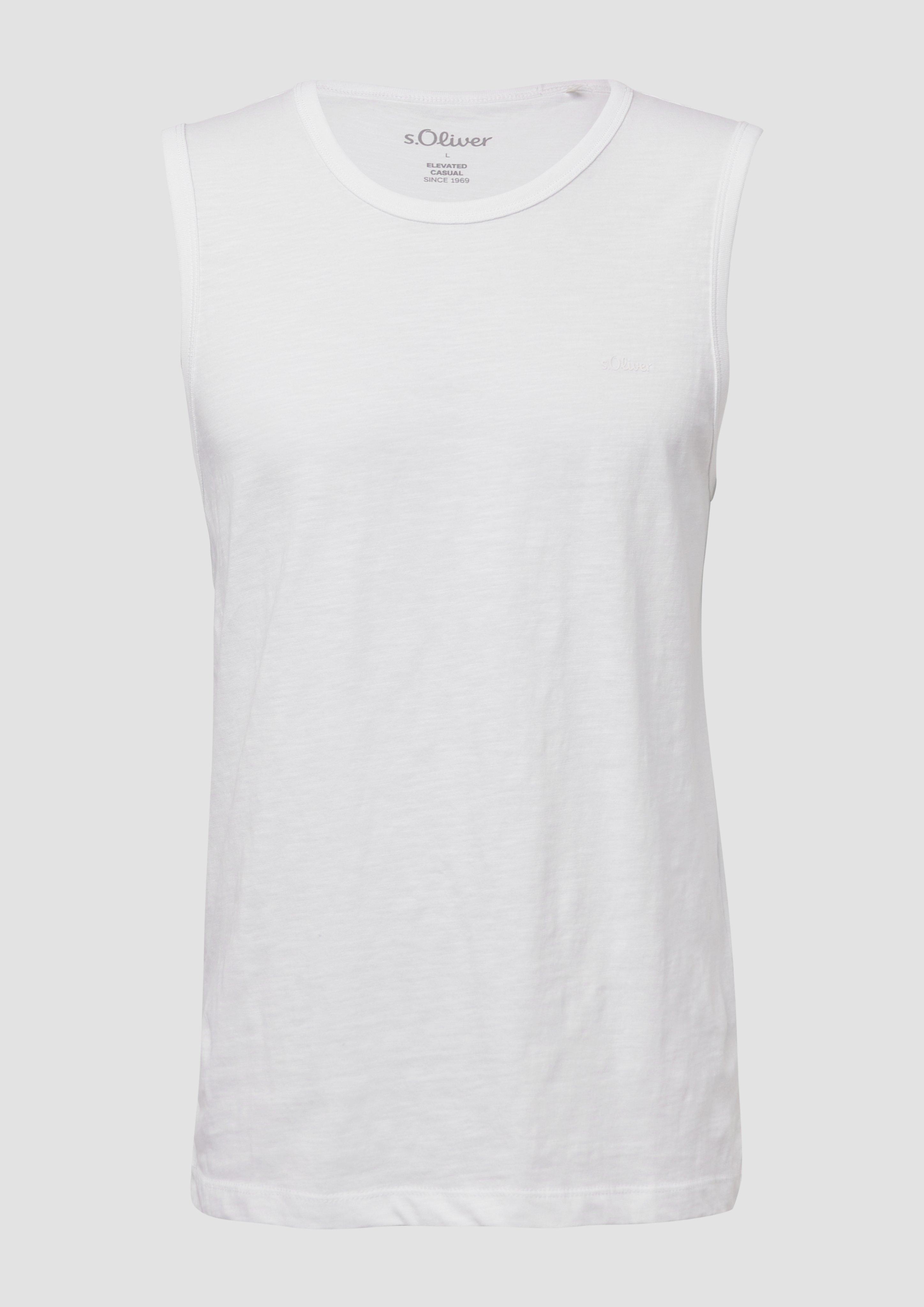 s.Oliver - Tanktop mit Flammgarnstruktur und Logo, Herren, weiß