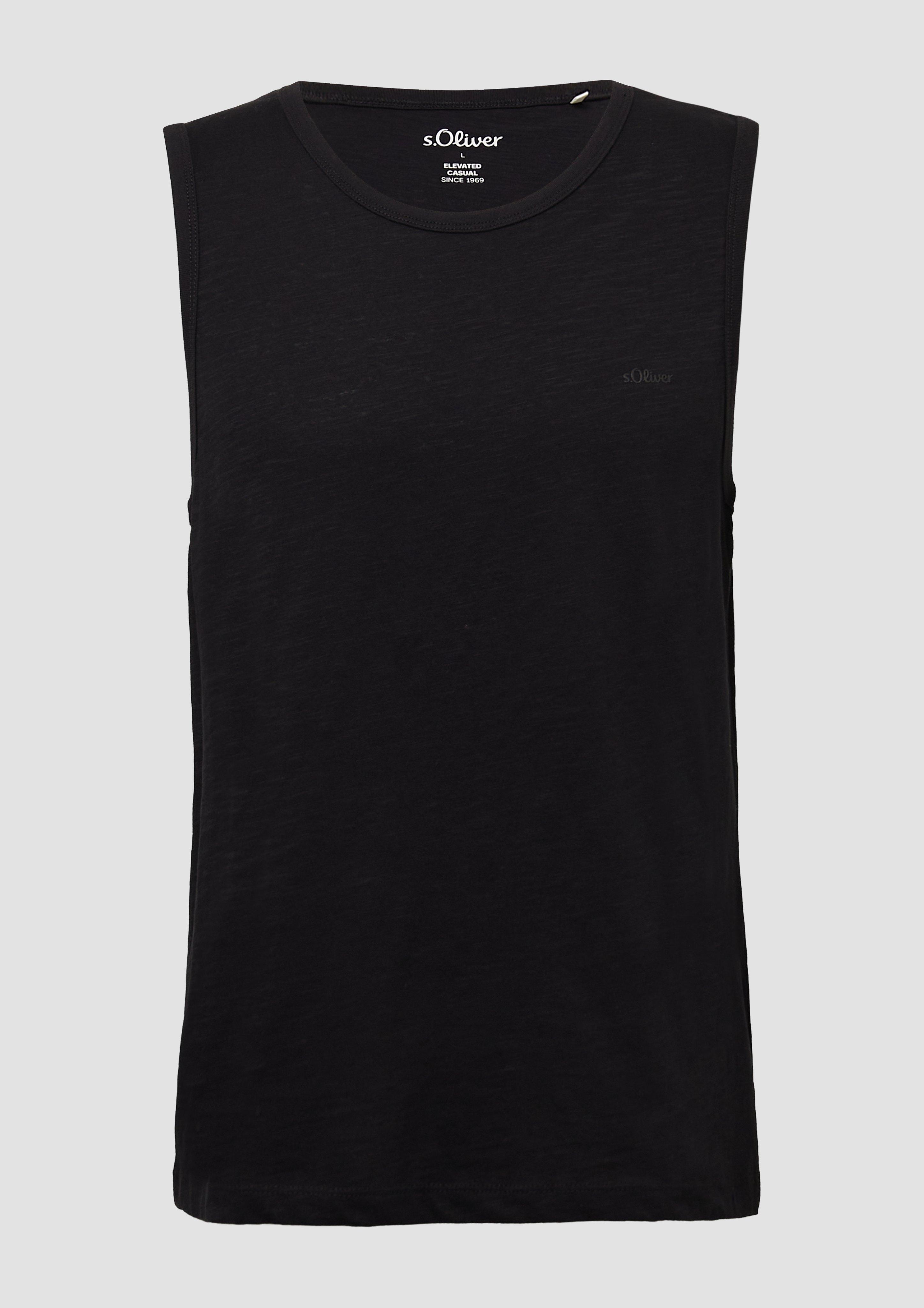 s.Oliver - Tanktop mit Flammgarnstruktur und Logo, Herren, schwarz