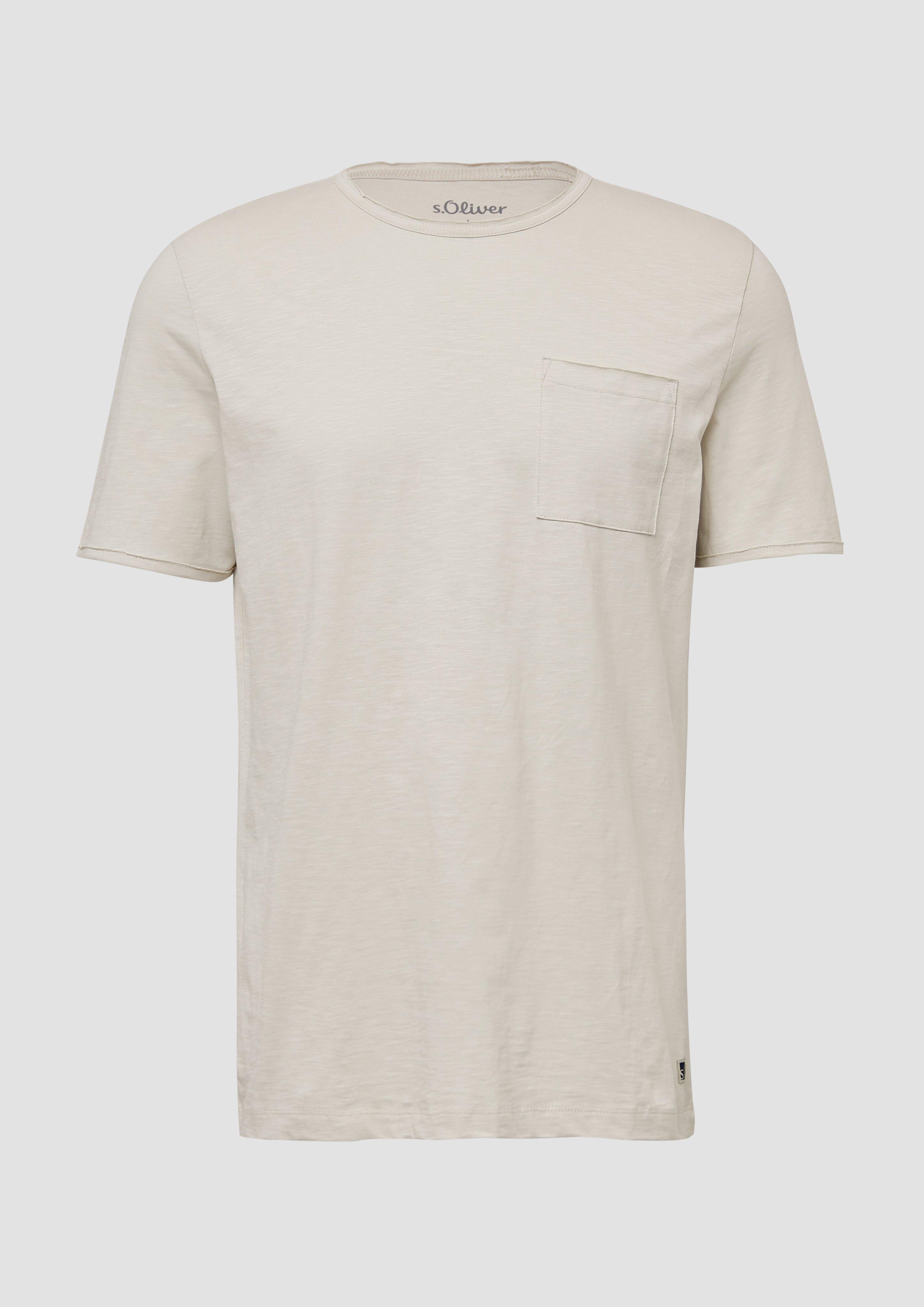 s.Oliver - Flammgarn-T-Shirt mit Brusttasche und offenen Kanten, Herren, creme