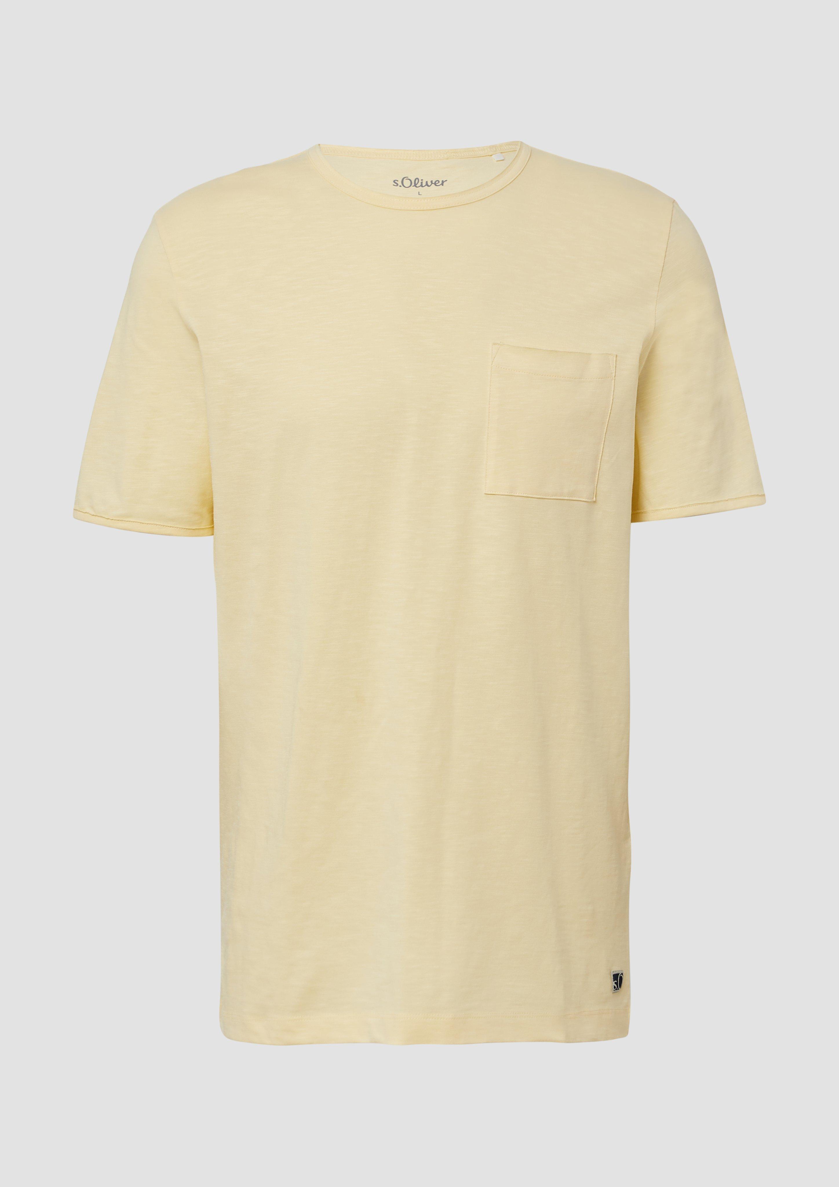 s.Oliver - Flammgarn-T-Shirt mit Brusttasche und offenen Kanten, Herren, gelb