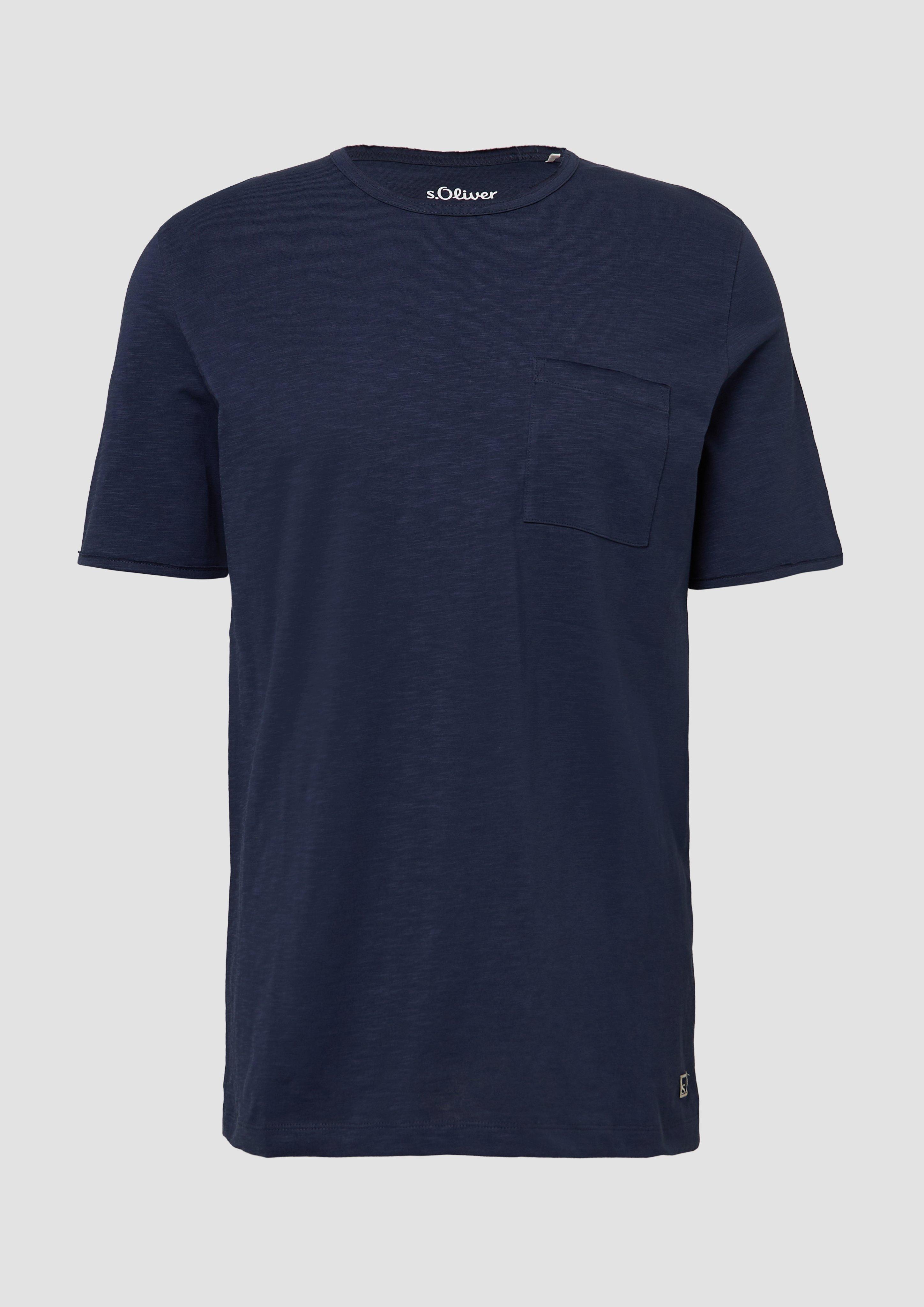 s.Oliver - Flammgarn-T-Shirt mit Brusttasche und offenen Kanten, Herren, blau