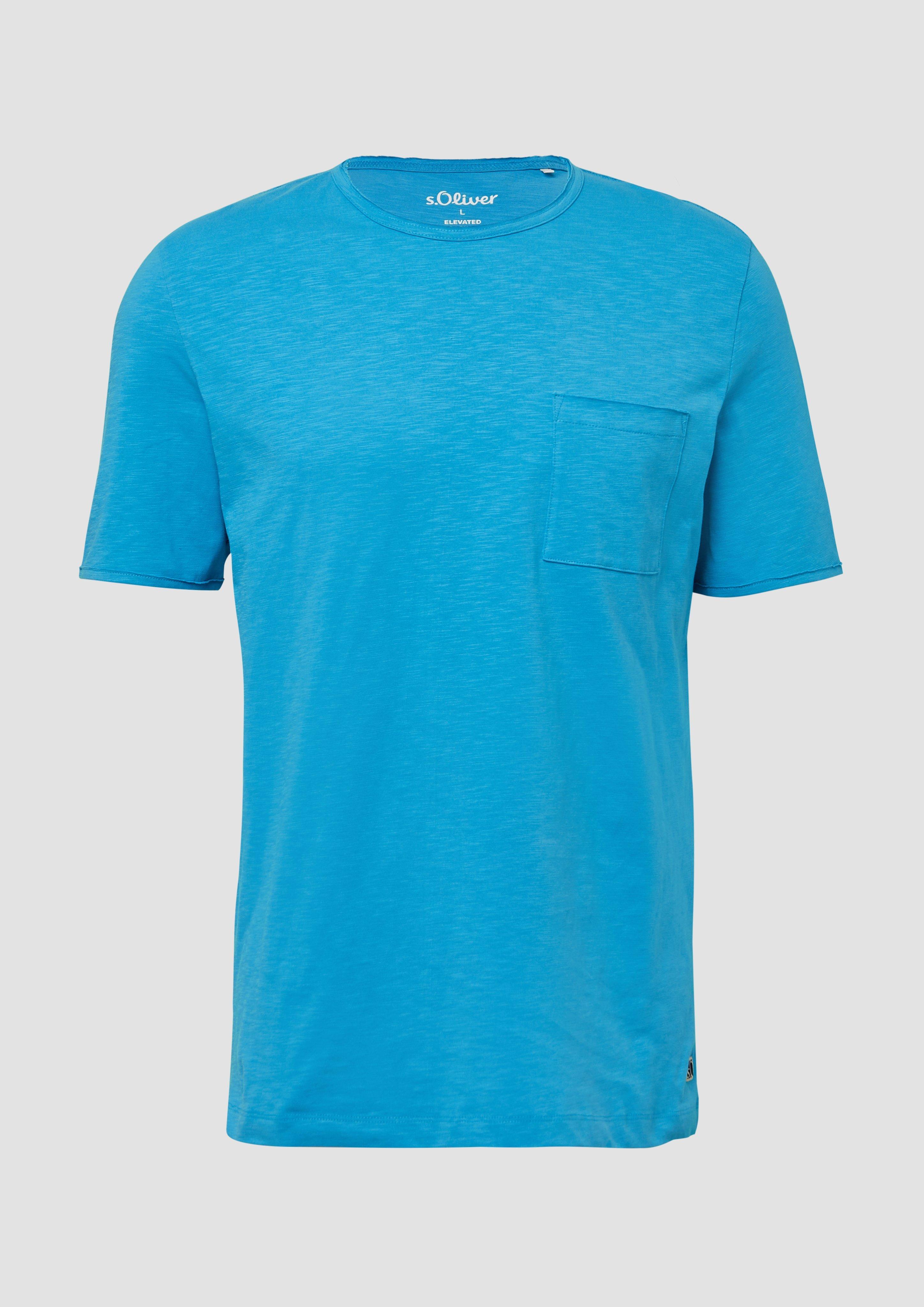s.Oliver - Flammgarn-T-Shirt mit Brusttasche und offenen Kanten, Herren, türkis