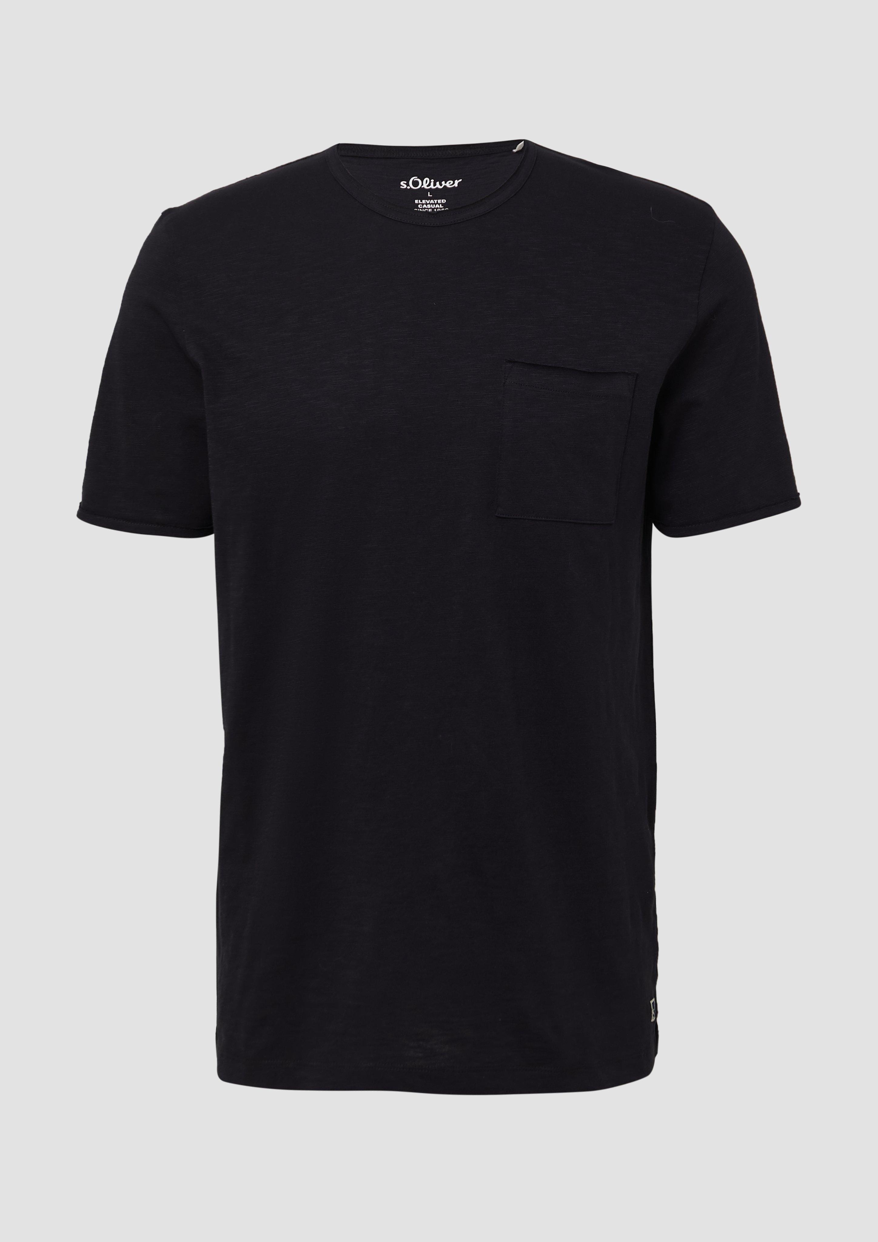 s.Oliver - Flammgarn-T-Shirt mit Brusttasche und offenen Kanten, Herren, schwarz