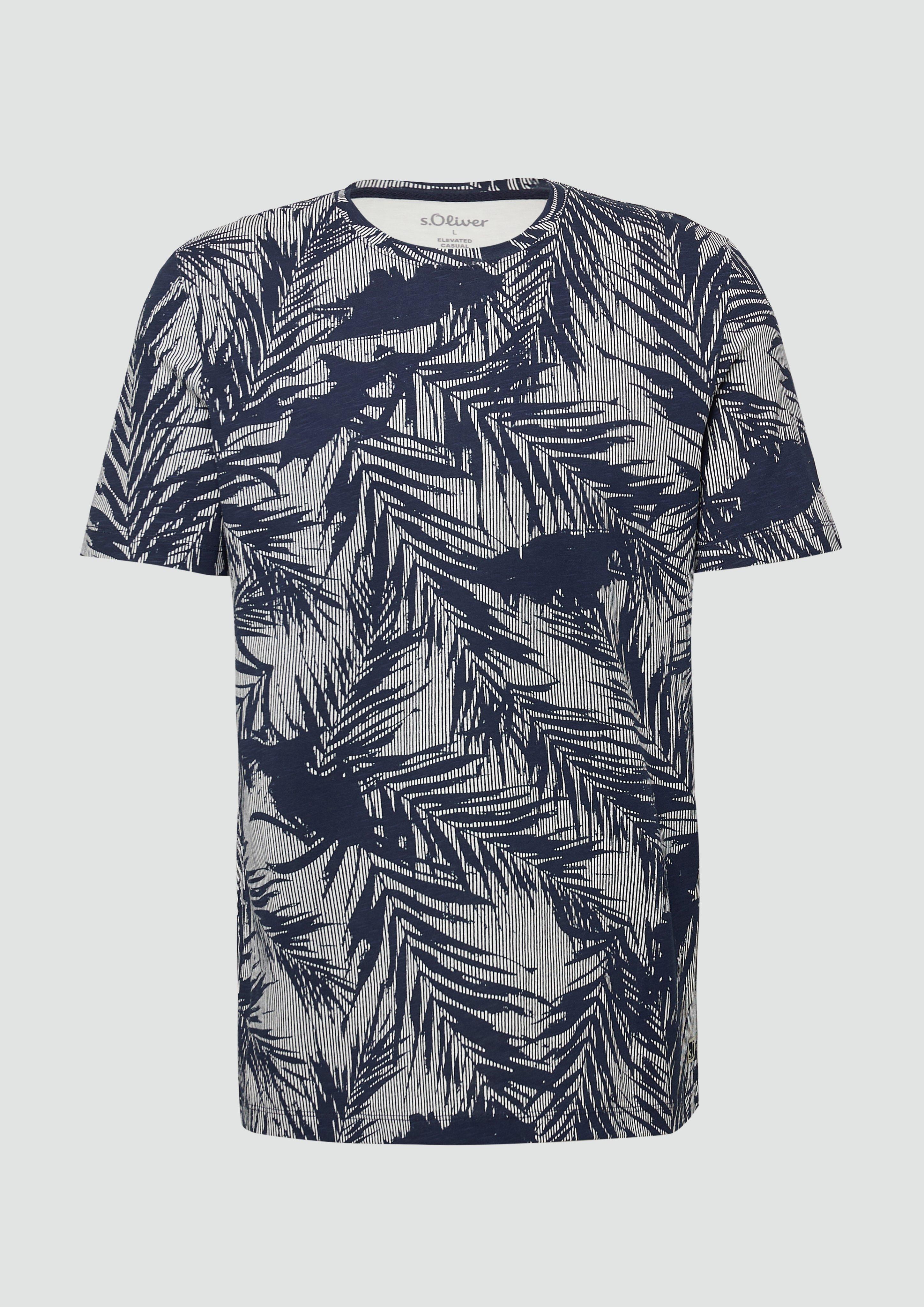 s.Oliver - T-Shirt mit Crew Neck und All-over-Print, Herren, blau