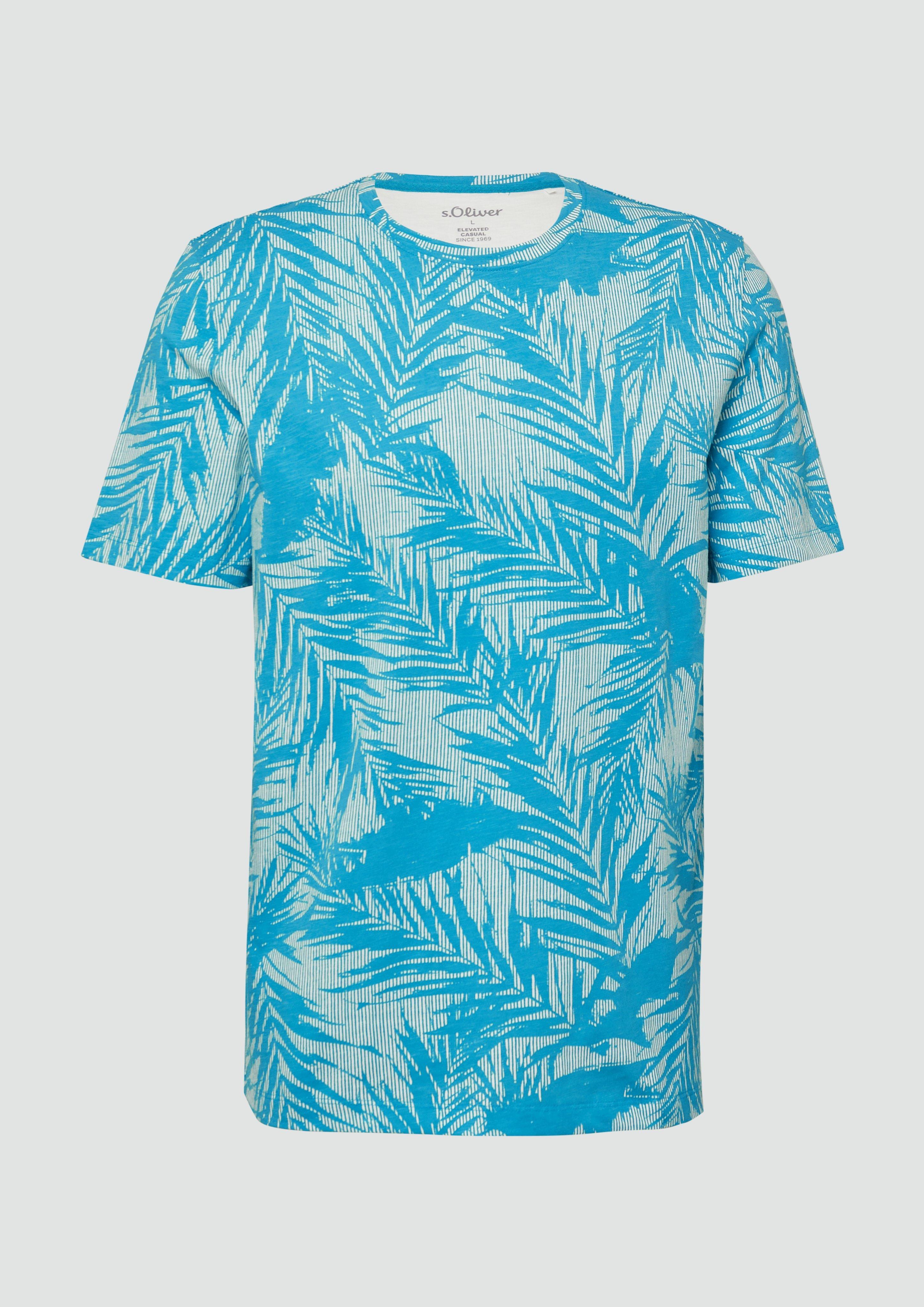 s.Oliver - T-Shirt mit Crew Neck und All-over-Print, Herren, türkis