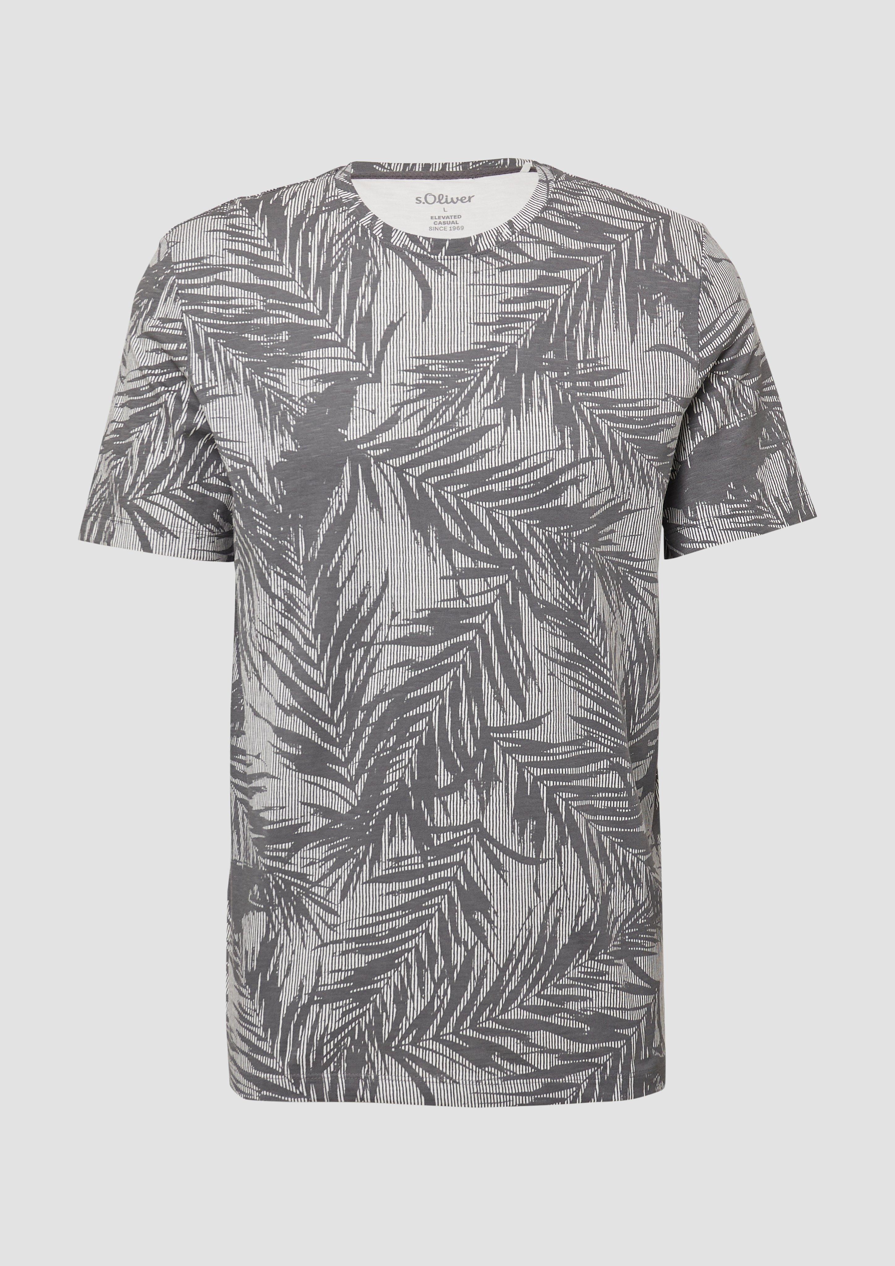 s.Oliver - T-Shirt mit Crew Neck und All-over-Print, Herren, grau