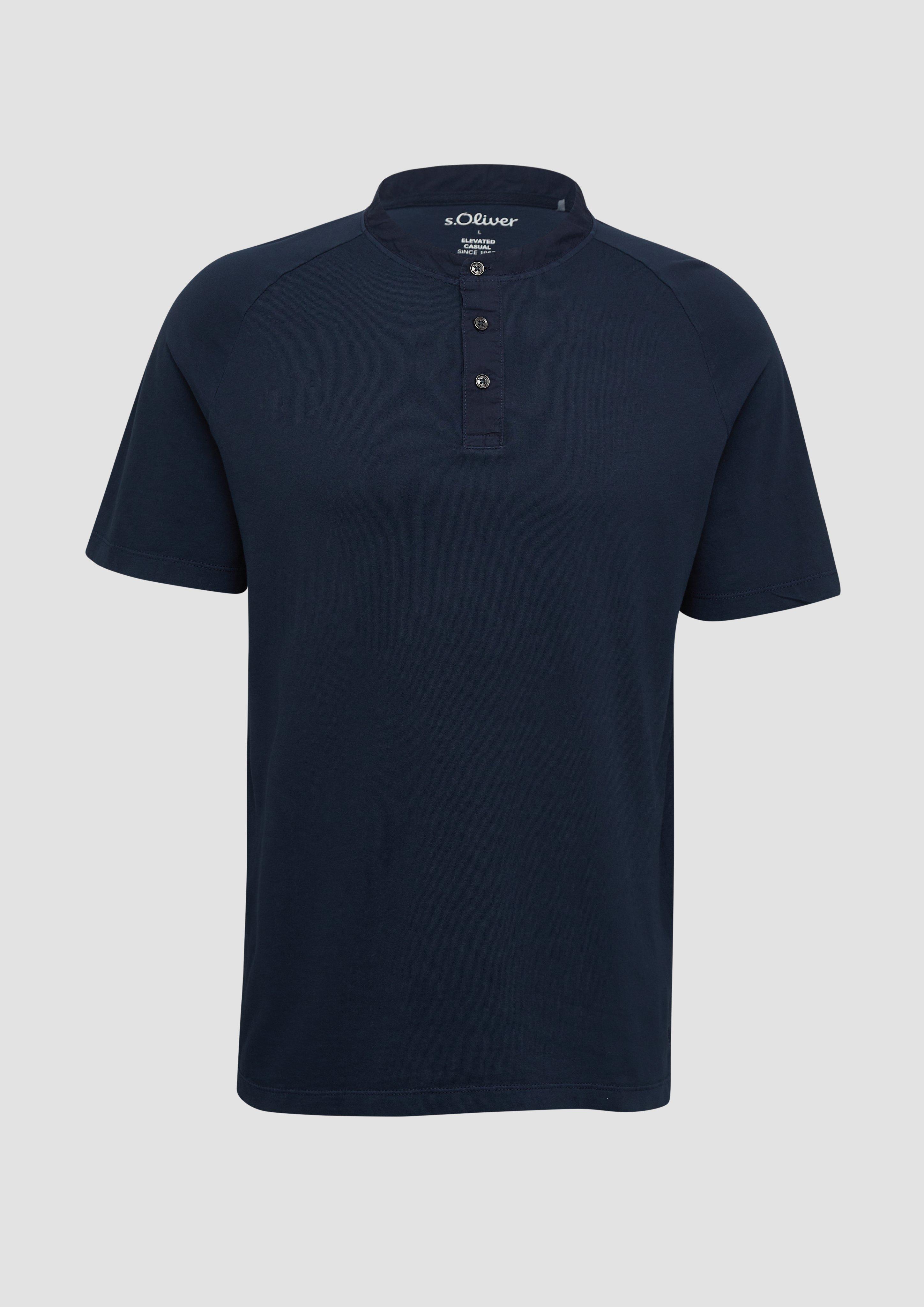 s.Oliver - Henley-T-Shirt mit Raglanärmeln und Garment Dye, Herren, blau