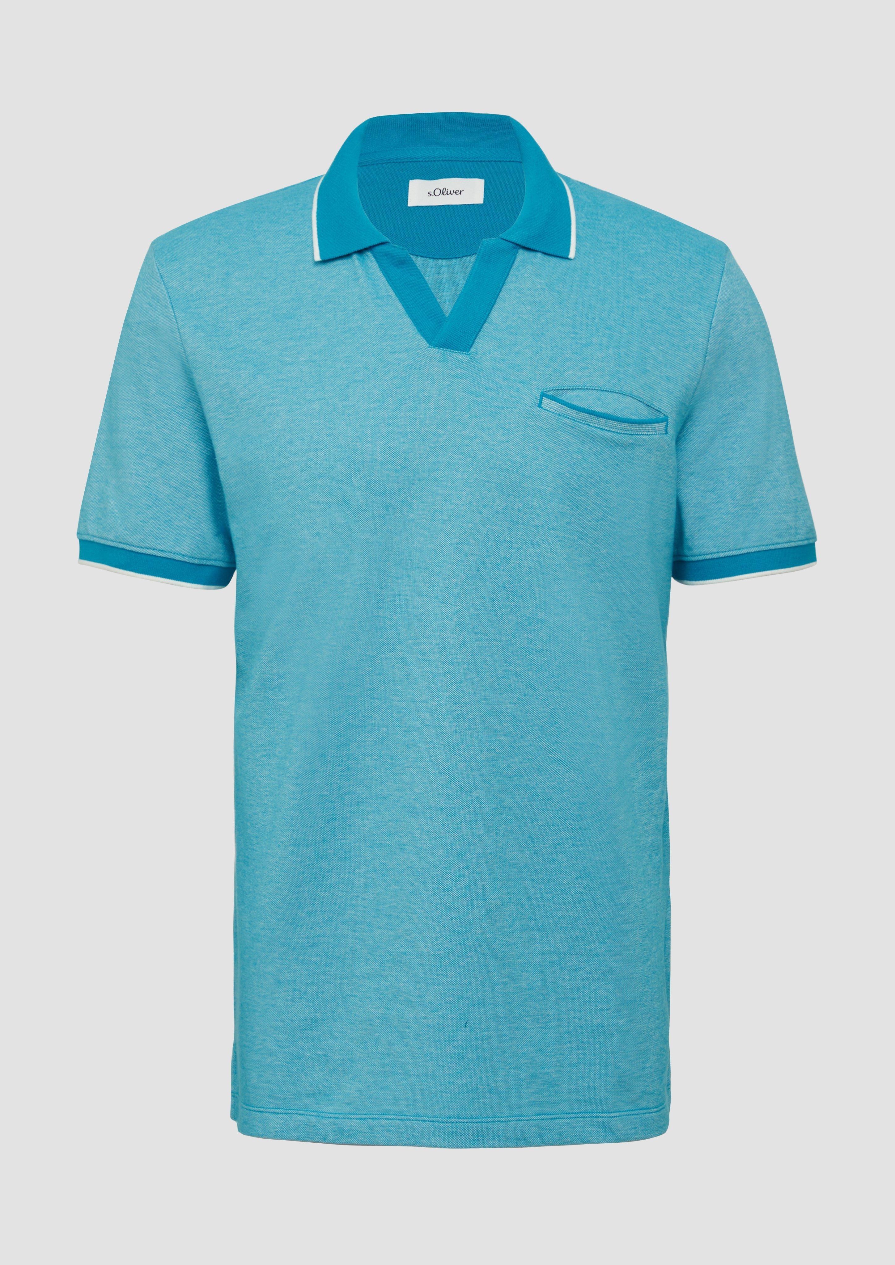 s.Oliver - Poloshirt aus zweifarbigem Piqué mit Brusttasche, Herren, türkis
