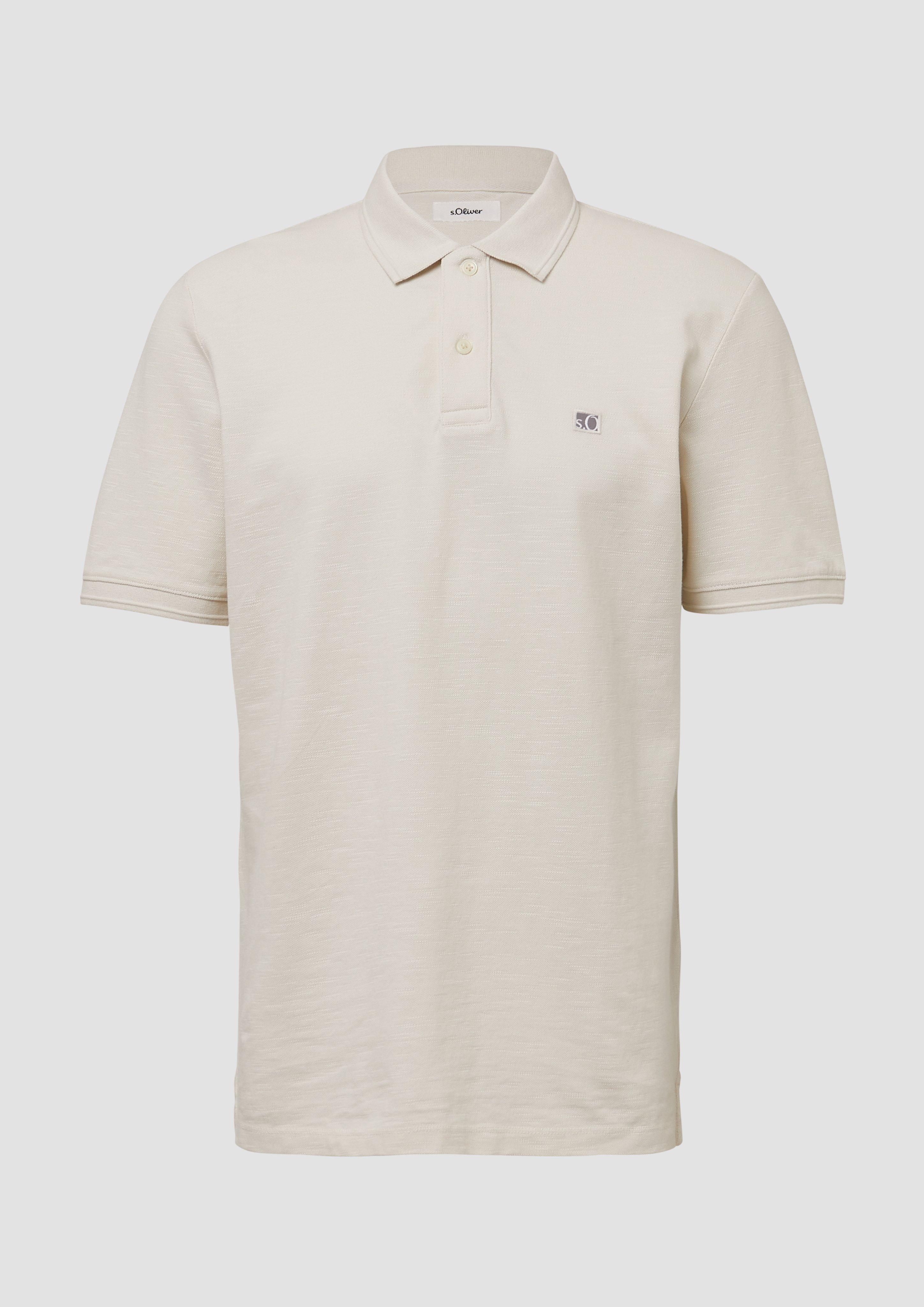 s.Oliver - Poloshirt mit kleinem Labelpatch und Flammgarnstruktur, Herren, creme