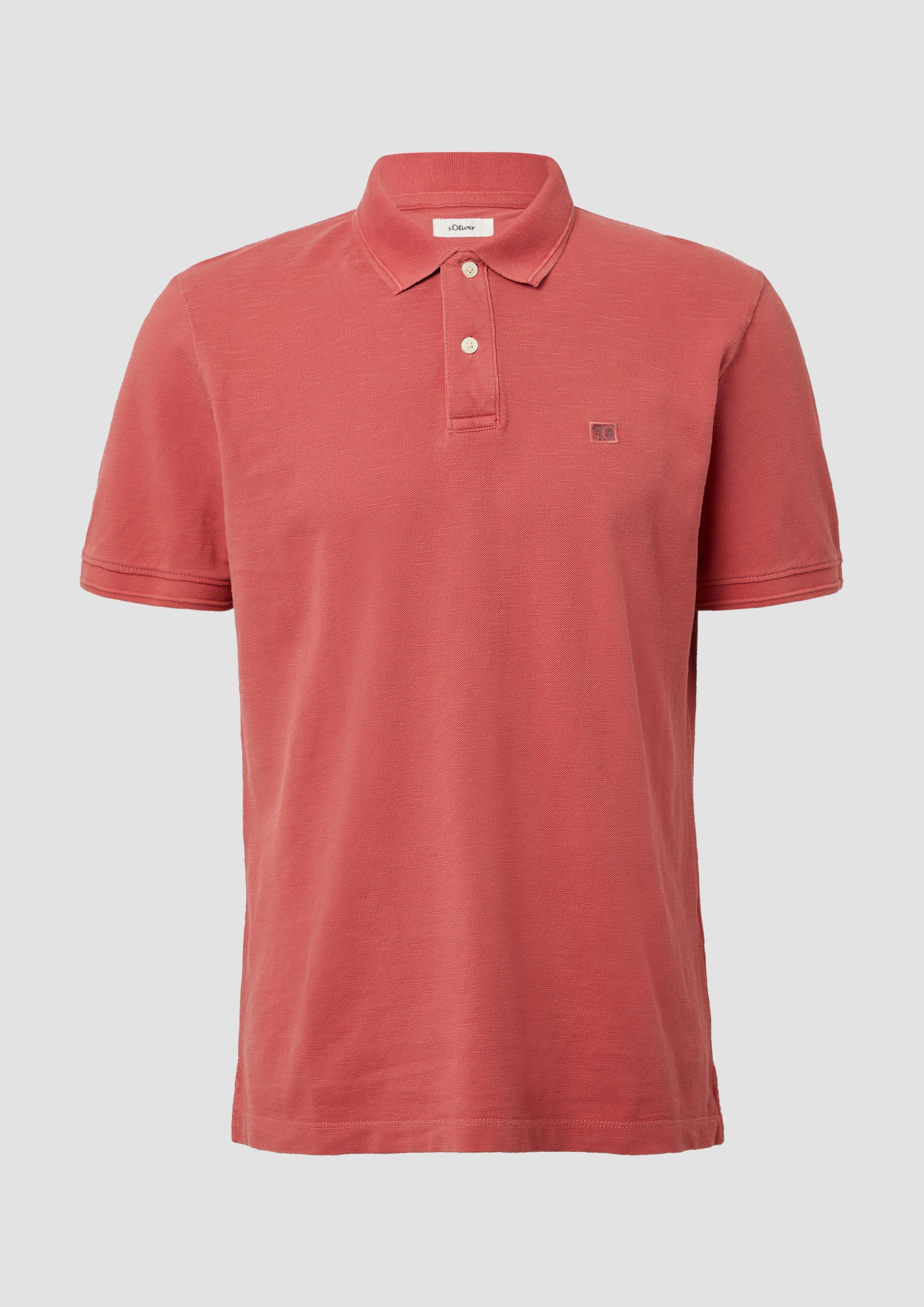 s.Oliver - Poloshirt mit kleinem Labelpatch und Flammgarnstruktur, Herren, Rosa
