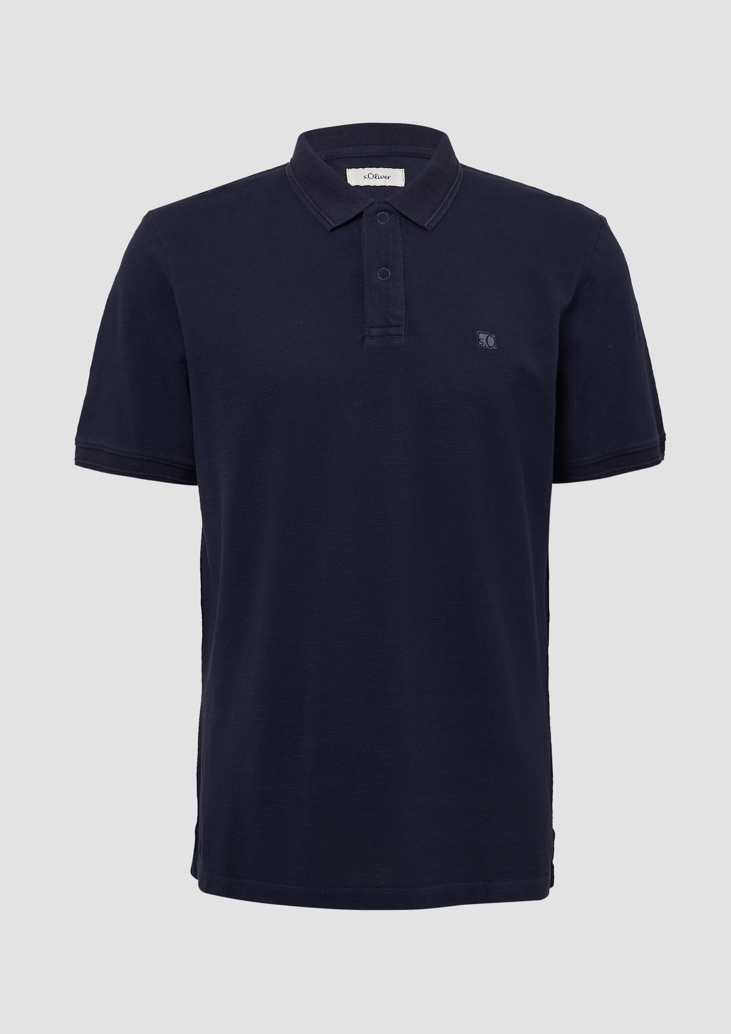 s.Oliver - Poloshirt mit kleinem Labelpatch und Flammgarnstruktur, Herren, blau
