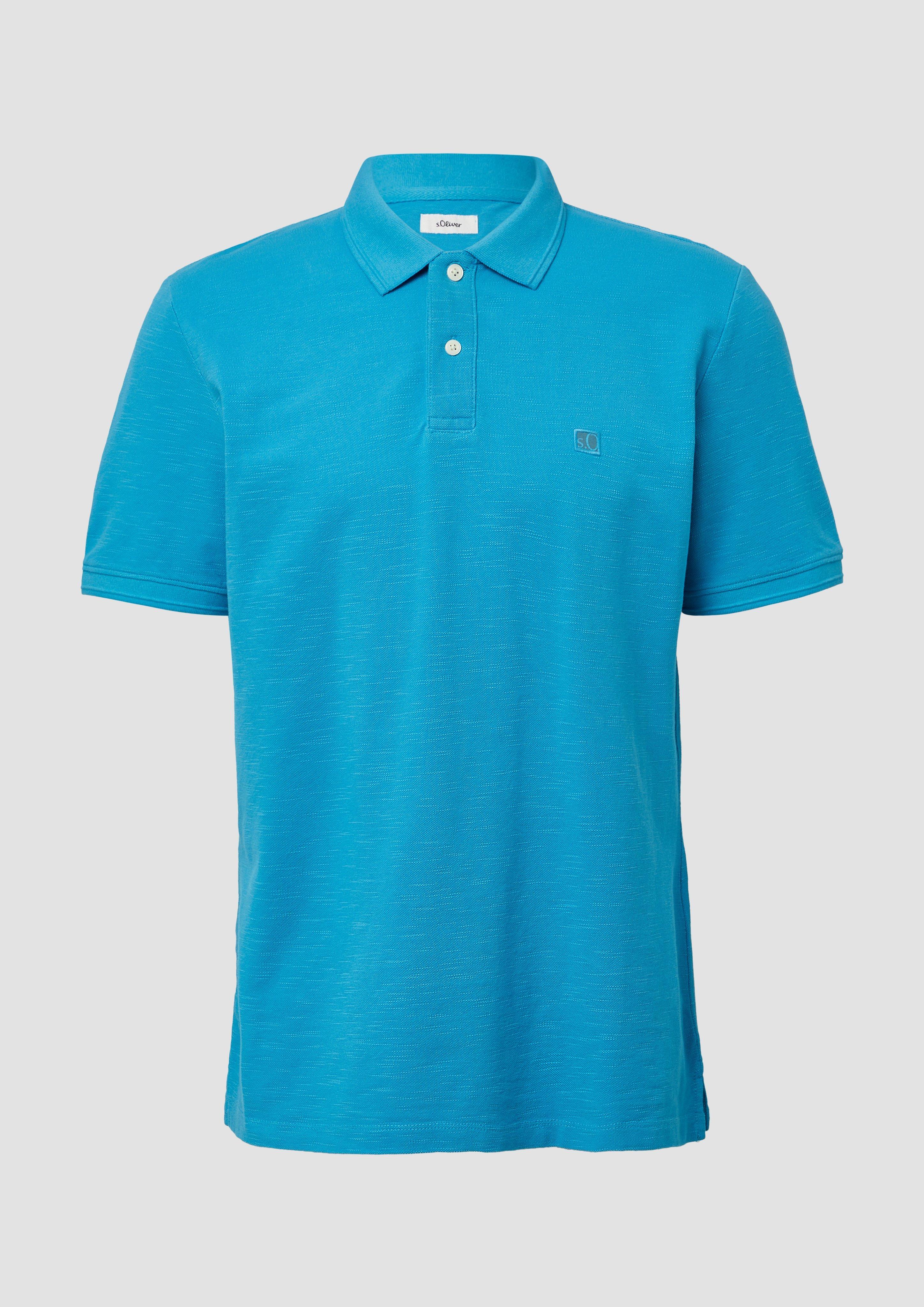 s.Oliver - Poloshirt mit kleinem Labelpatch und Flammgarnstruktur, Herren, türkis