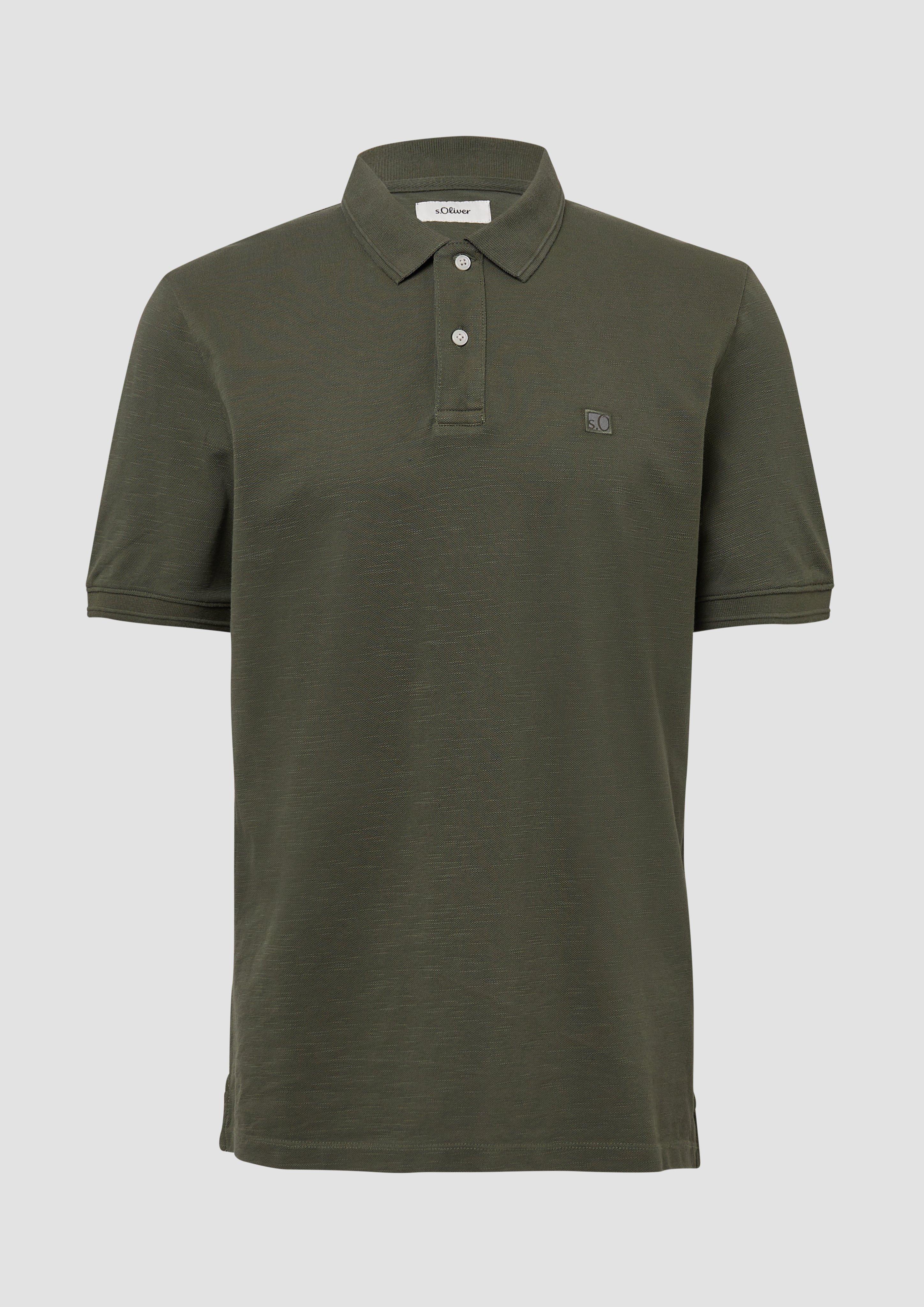 s.Oliver - Poloshirt mit kleinem Labelpatch und Flammgarnstruktur, Herren, Grün