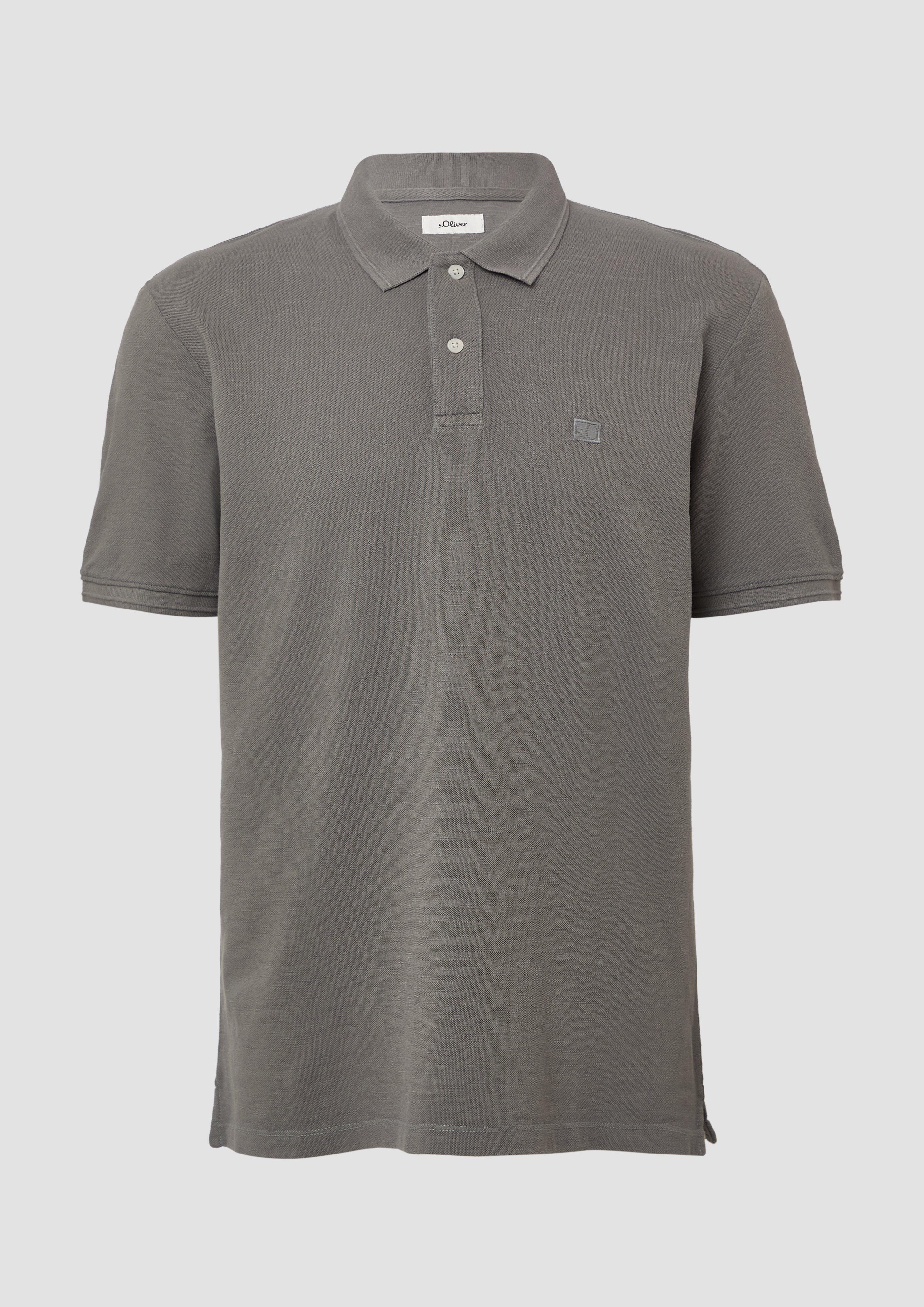 s.Oliver - Poloshirt mit kleinem Labelpatch und Flammgarnstruktur, Herren, grau