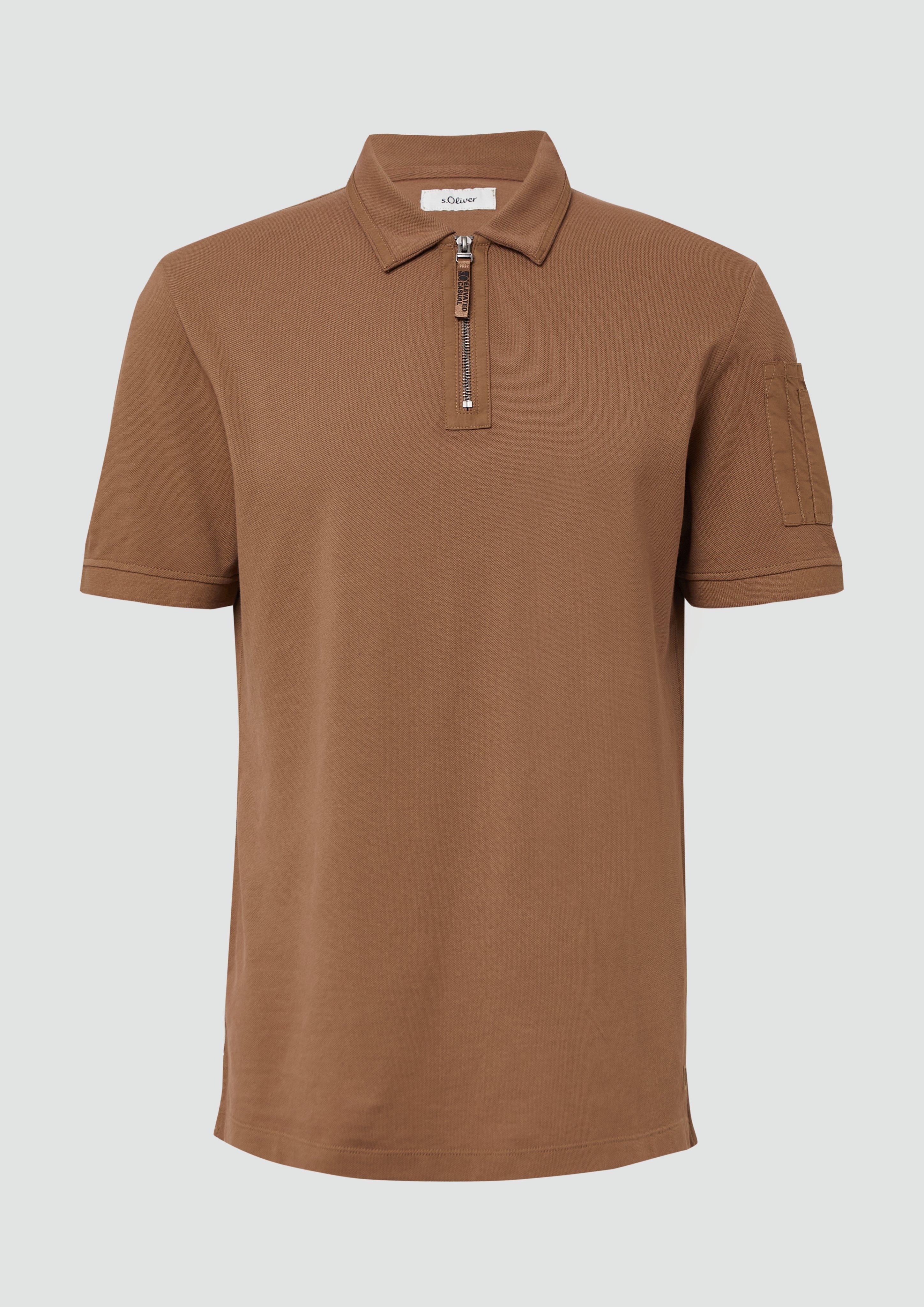 s.Oliver - Poloshirt mit Reißverschluss und Ärmeltasche, Herren, braun