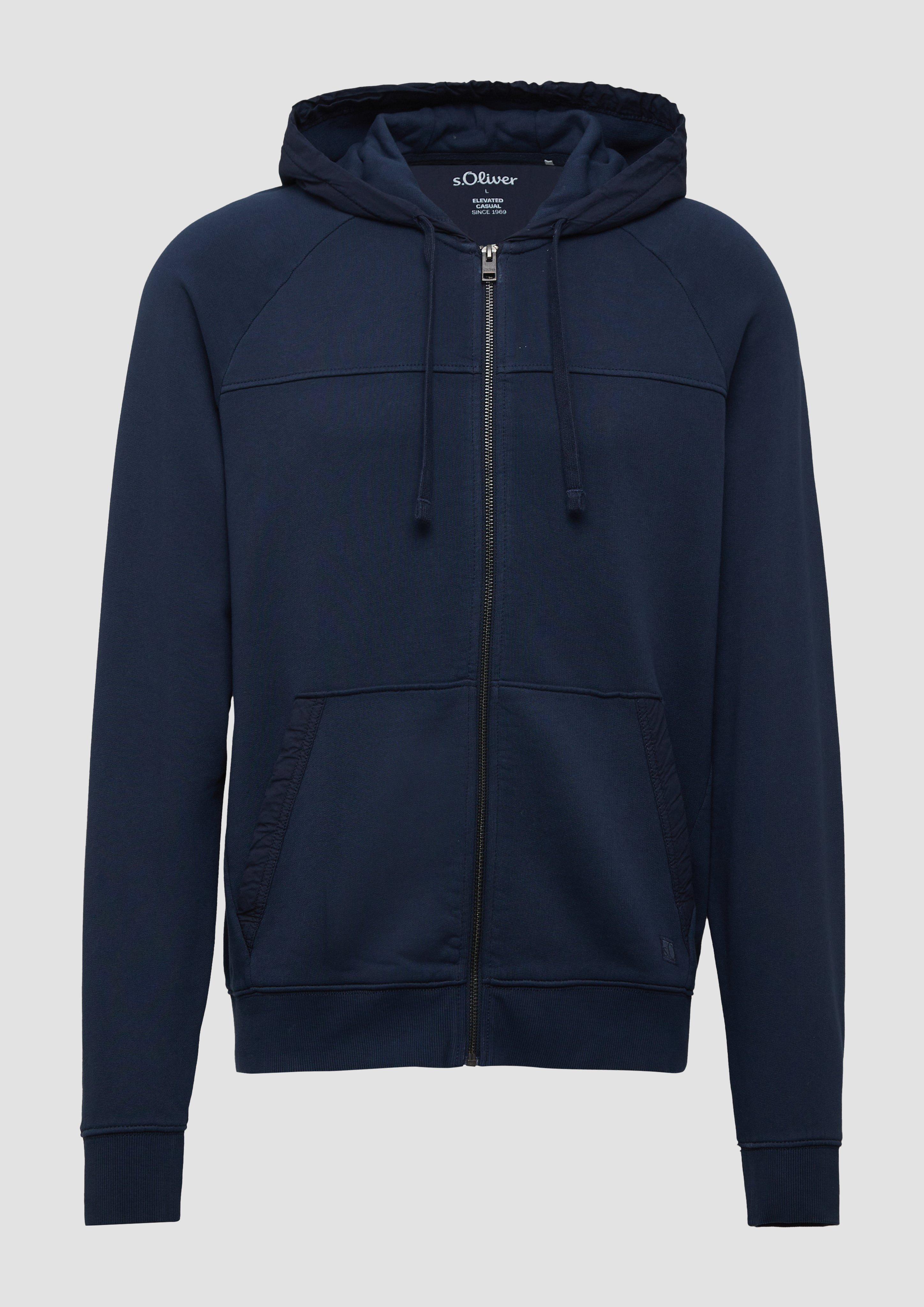s.Oliver - Sweatjacke mit Garment Dye und Kapuze im Fabricmix, Herren, blau