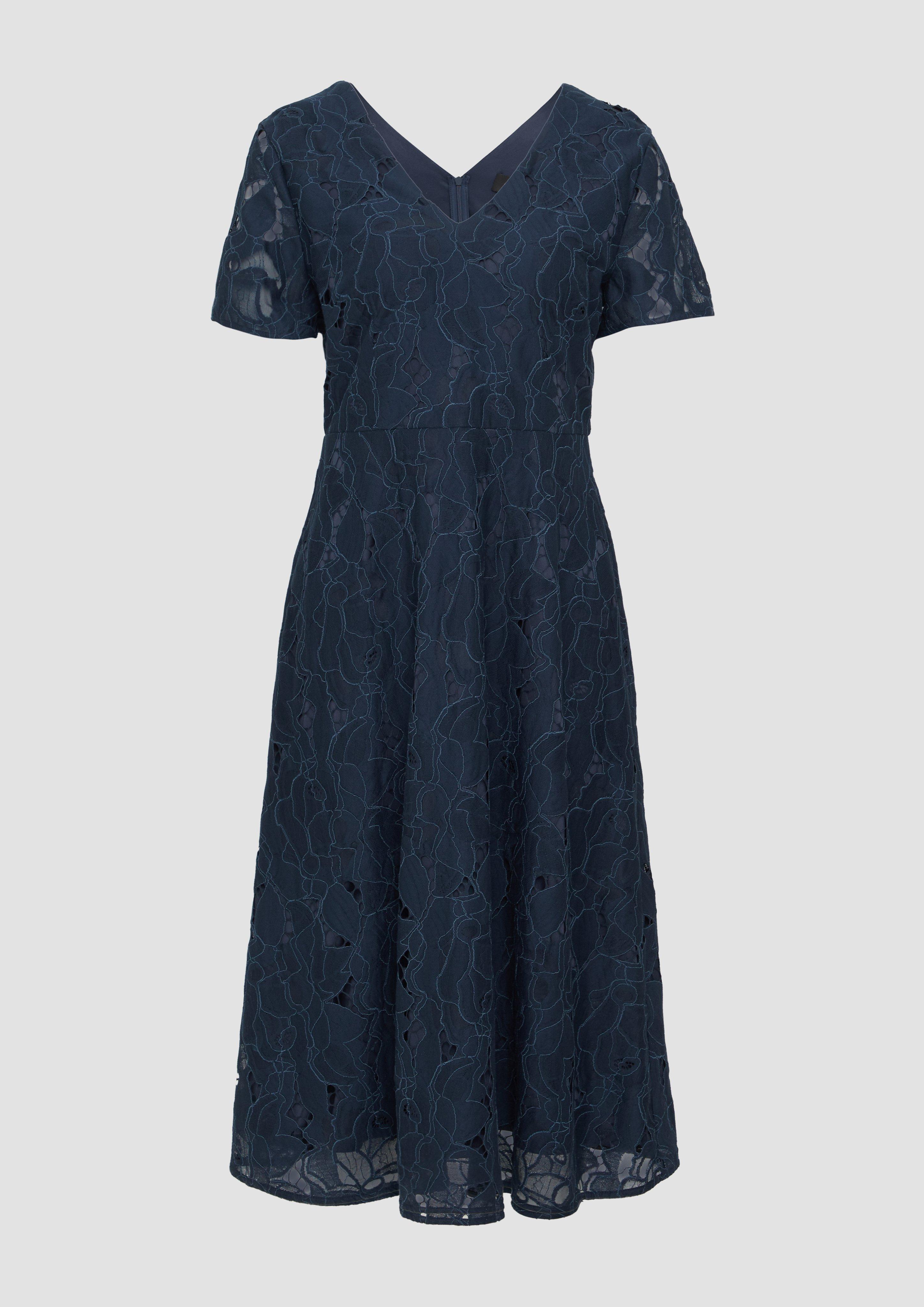 s.Oliver - Ausgestelltes Kleid mit floraler Spitze und Futter, Damen, blau