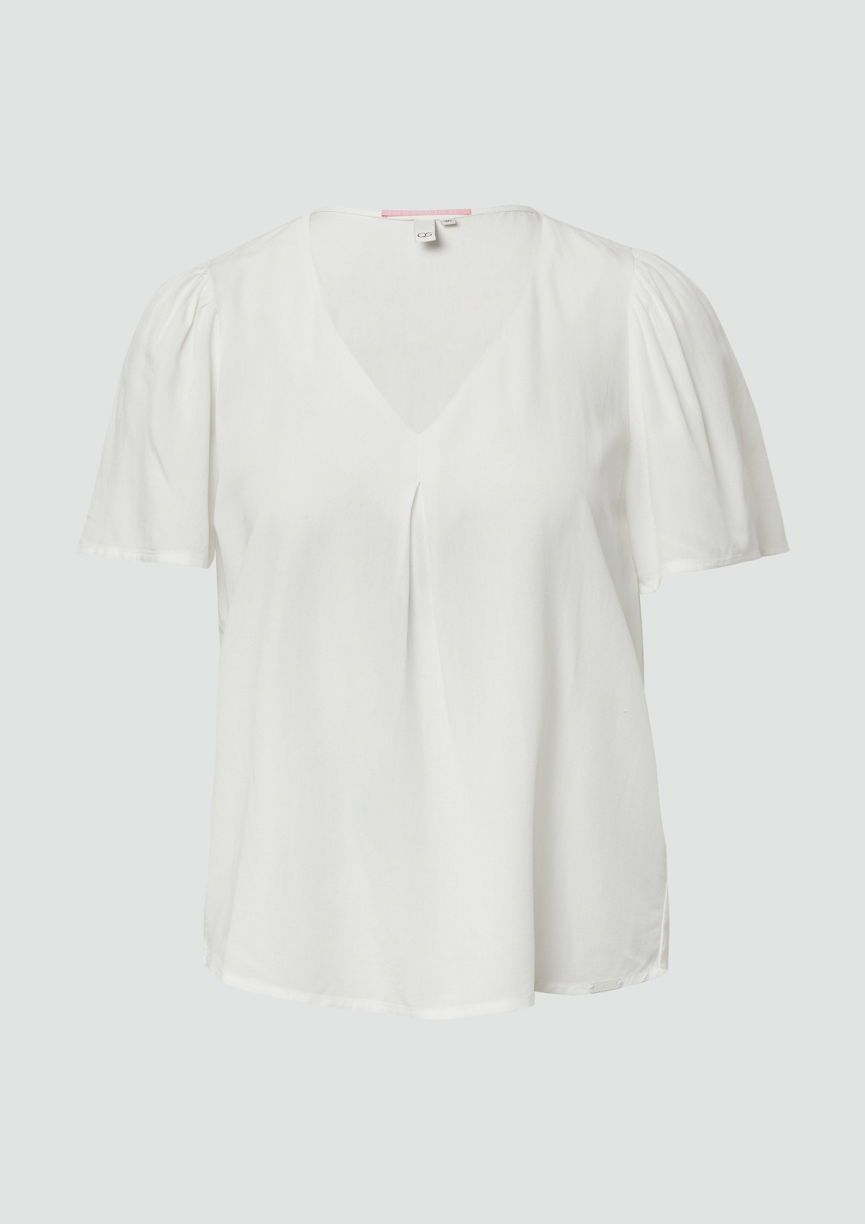 QS - Feminine Kurzarmbluse aus Viskose, Damen, creme