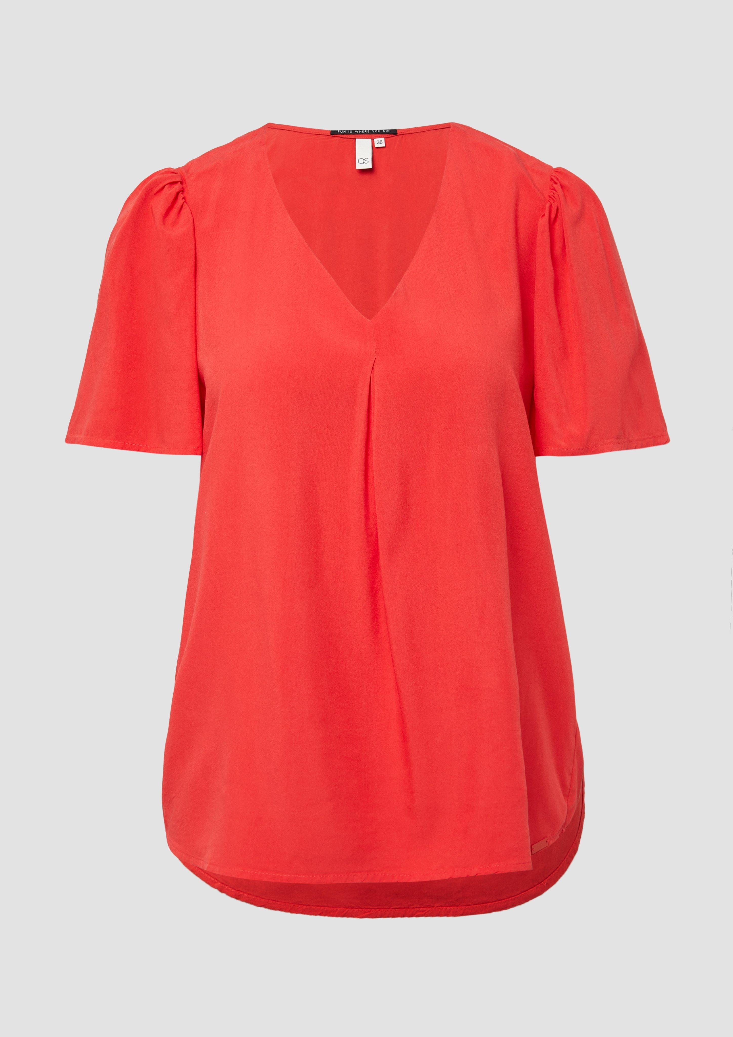 QS - Feminine Kurzarmbluse aus Viskose, Damen, rot