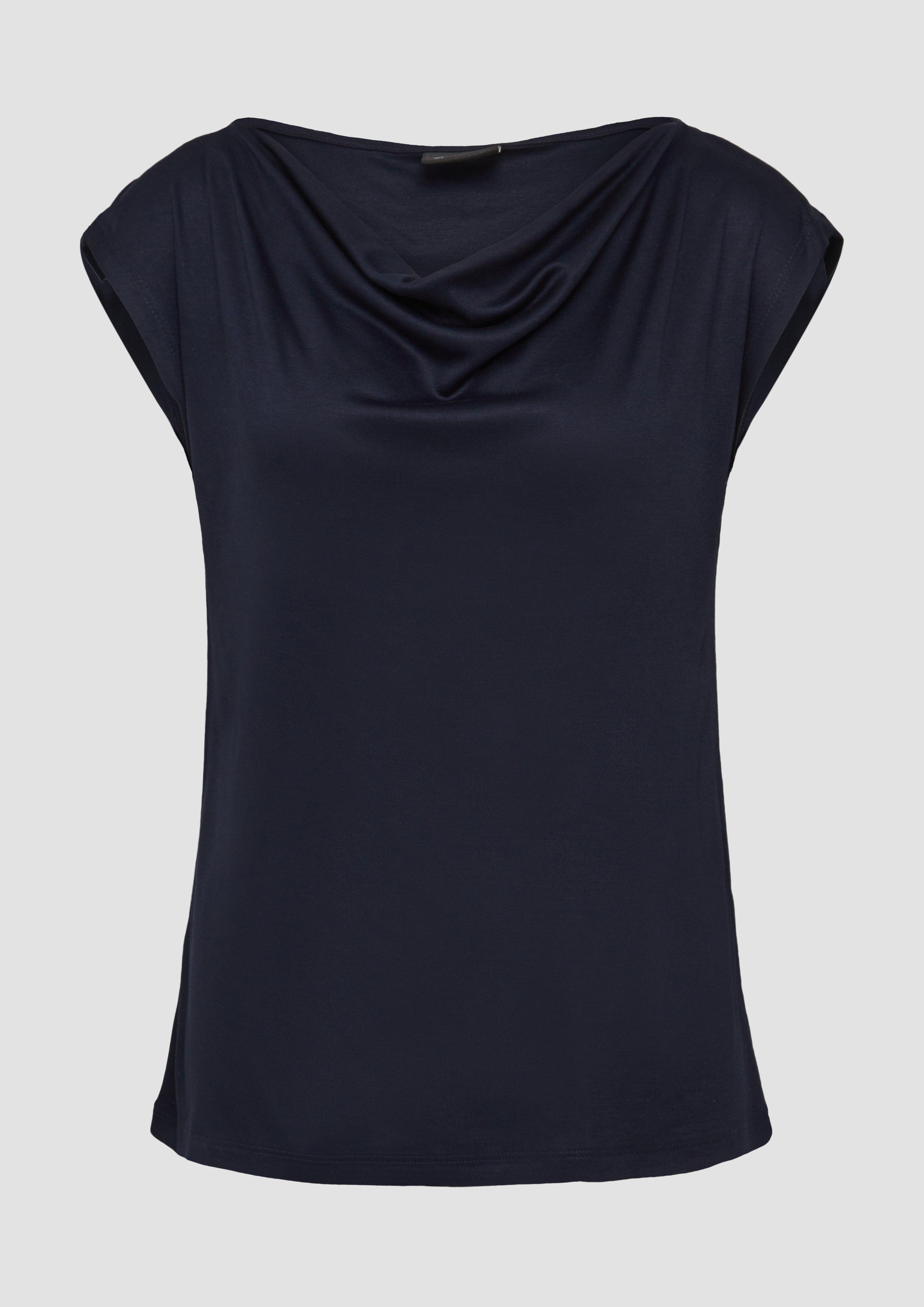 s.Oliver - Viskoseshirt aus Interlock-Jersey mit Wasserfall-Ausschnitt, Damen, blau