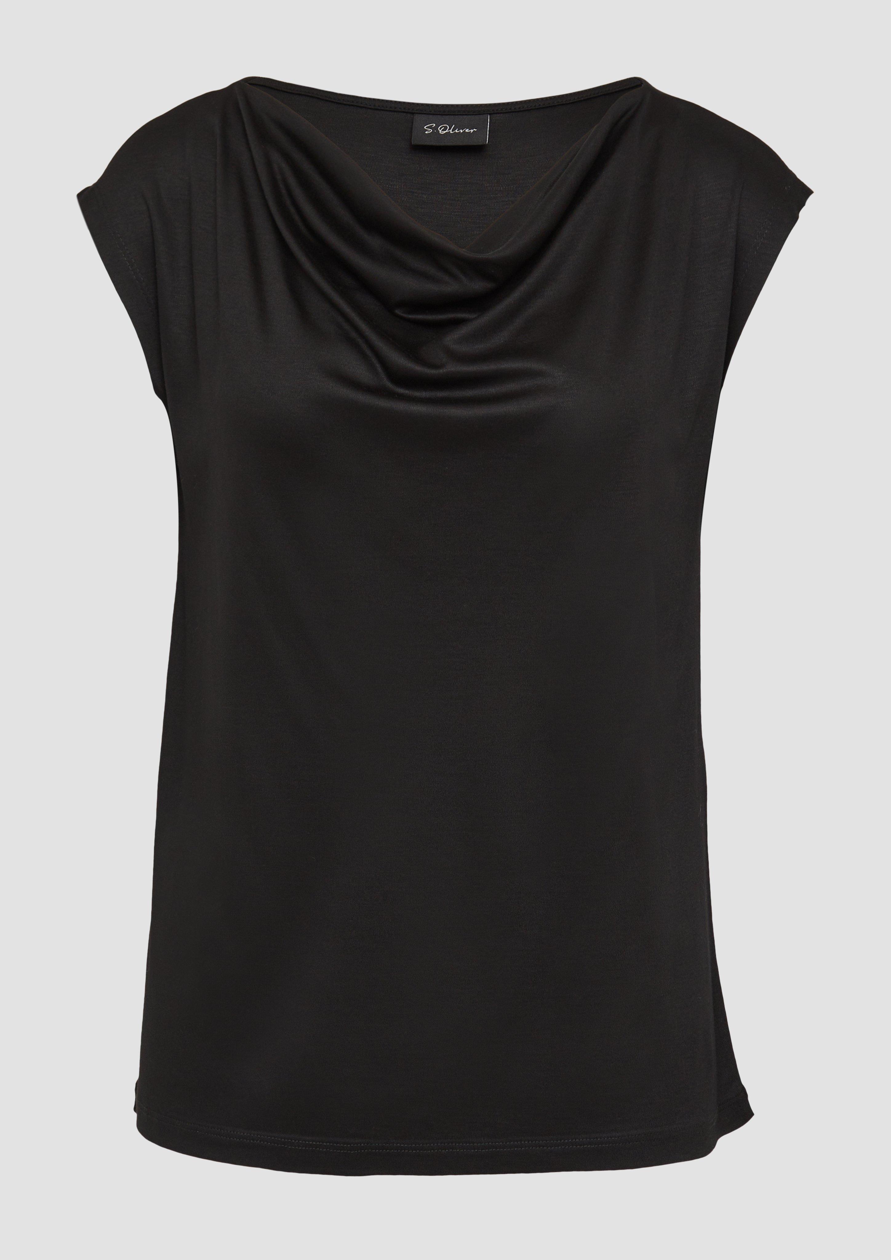 s.Oliver - Viskoseshirt aus Interlock-Jersey mit Wasserfall-Ausschnitt, Damen, schwarz