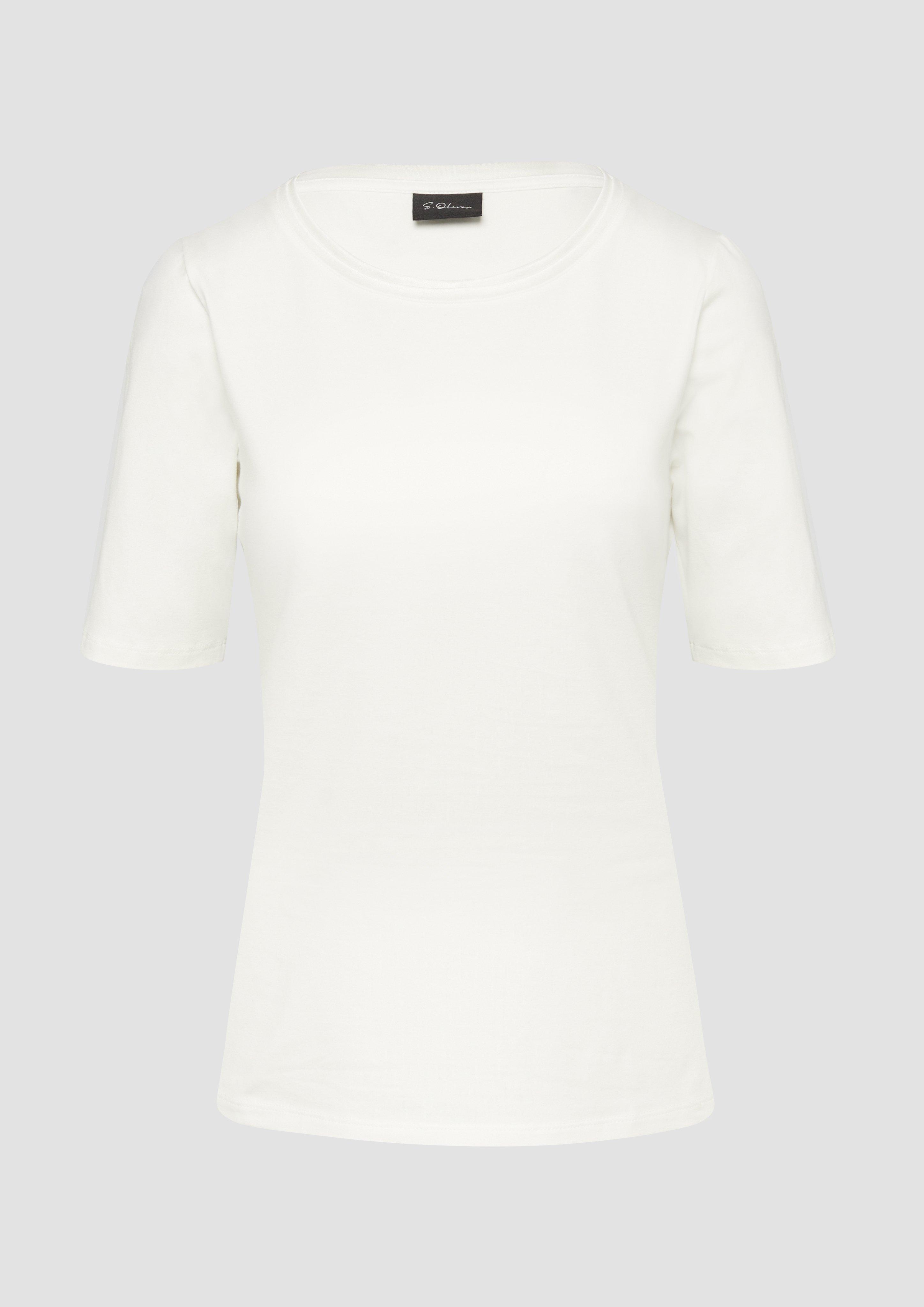 s.Oliver - T-Shirt aus Baumwollmix mit Doublelayer-Detail, Damen, creme