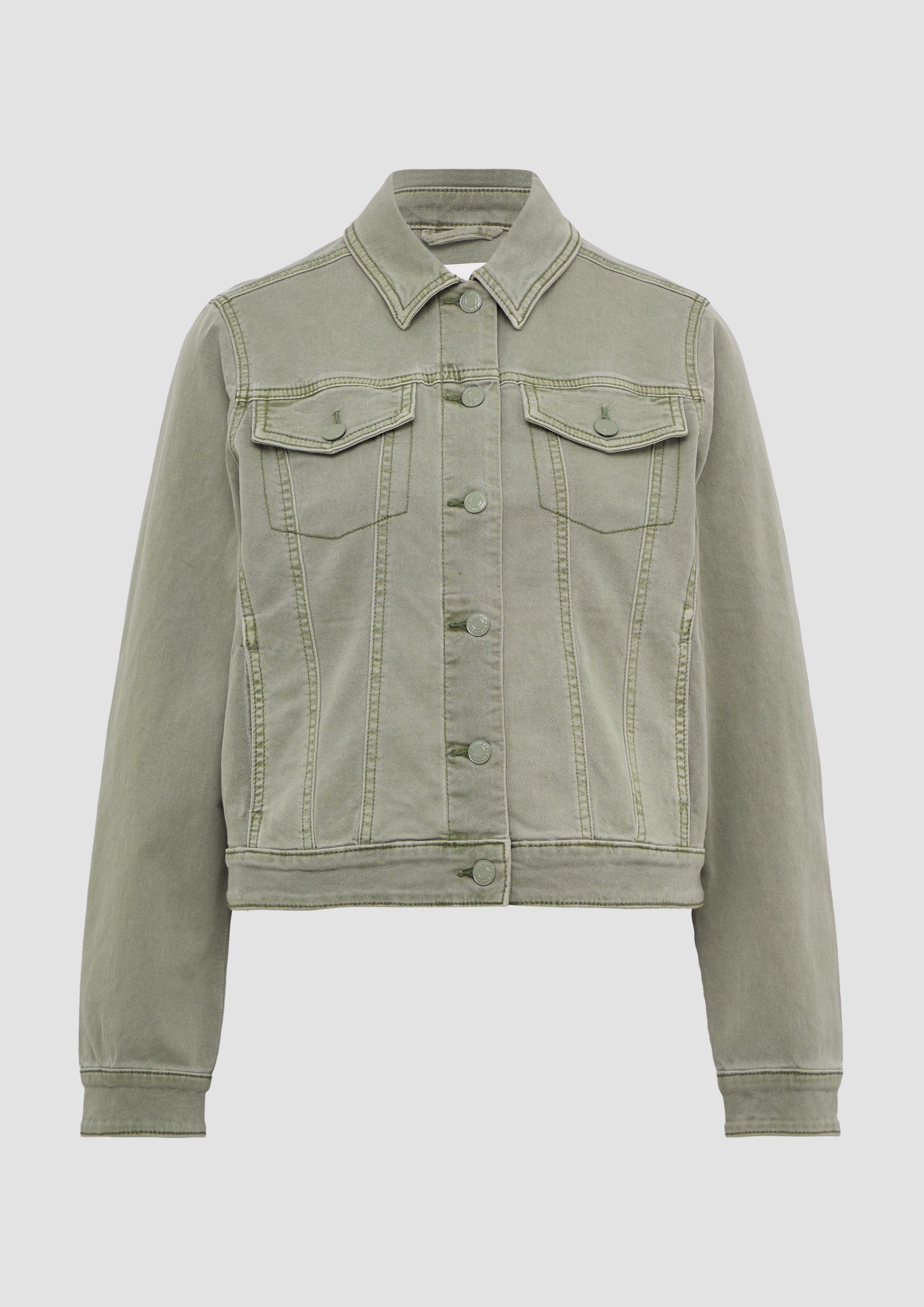 s.Oliver - Elastische Jeansjacke mit seitlichen Eingrifftaschen, Damen, grün