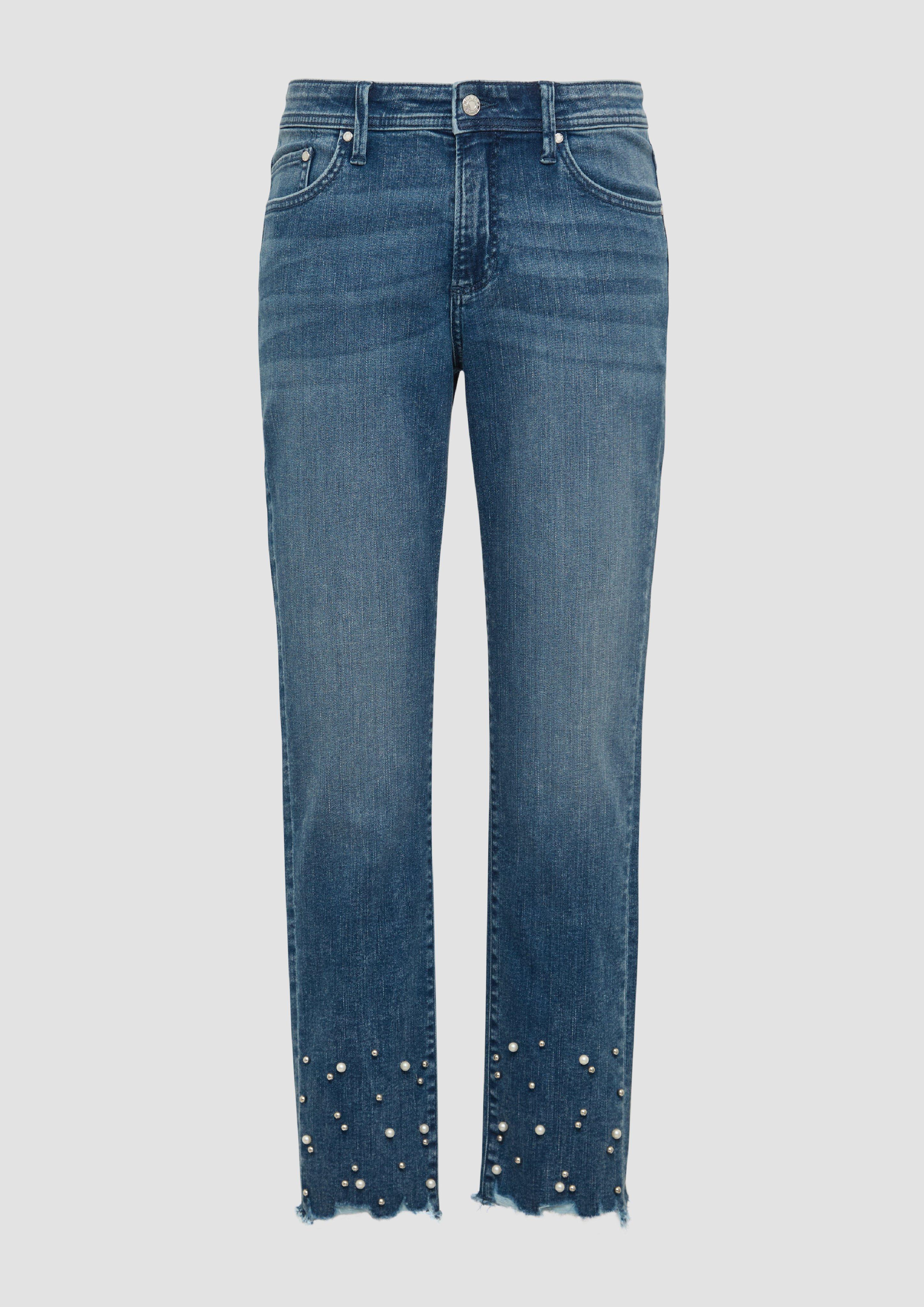 s.Oliver - Ankle-Jeans Betsy / Slim Fit / Mid Rise / Slim Leg / Schmucksteine, Damen, blau