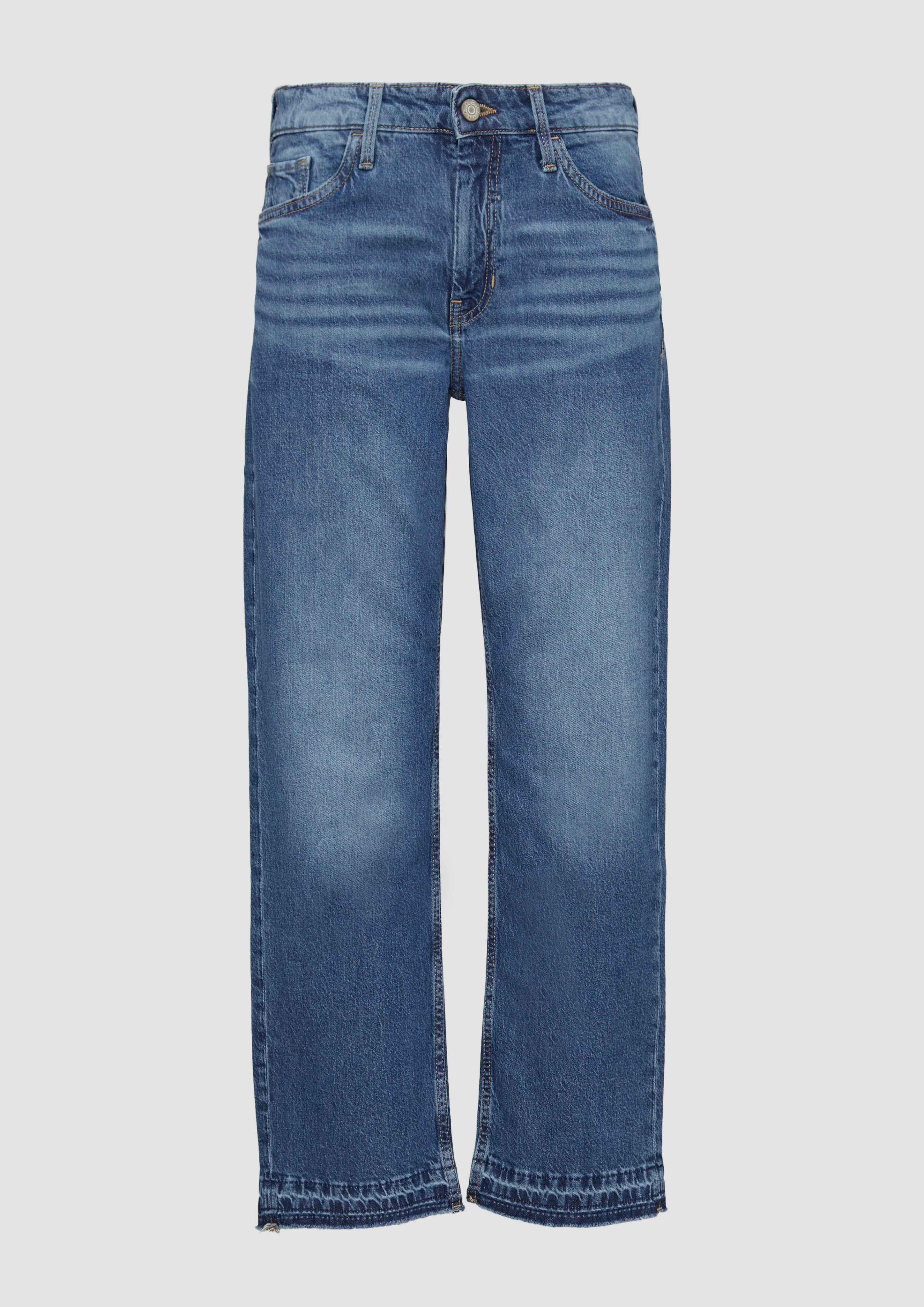 s.Oliver - Cropped Jeans / Regular Fit / Mid Rise / Straight Leg / mit Saumdetails, Damen, blau