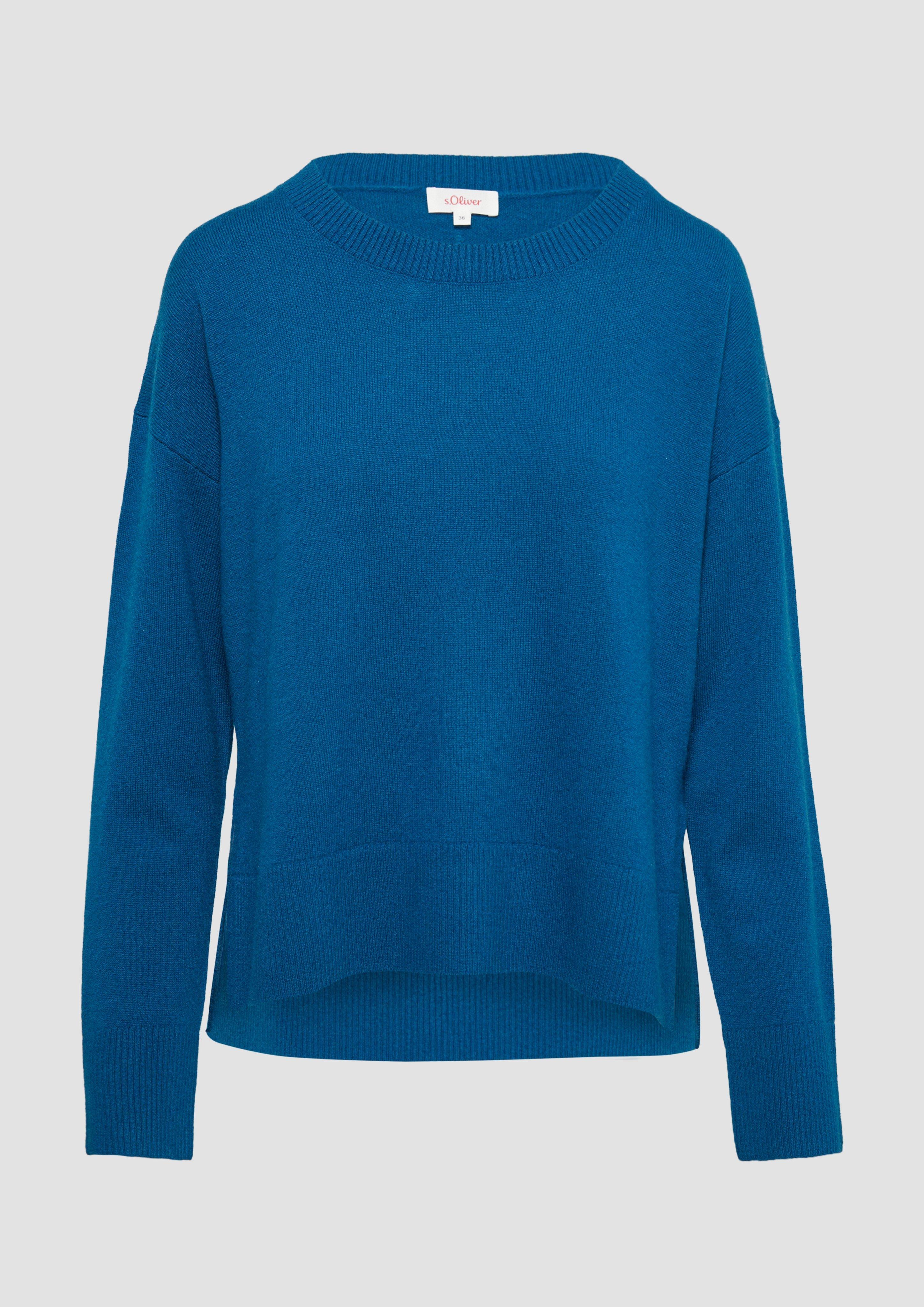 s.Oliver - Strickpullover aus Kaschmirmix mit seitlichen Schlitzen, Damen, blau