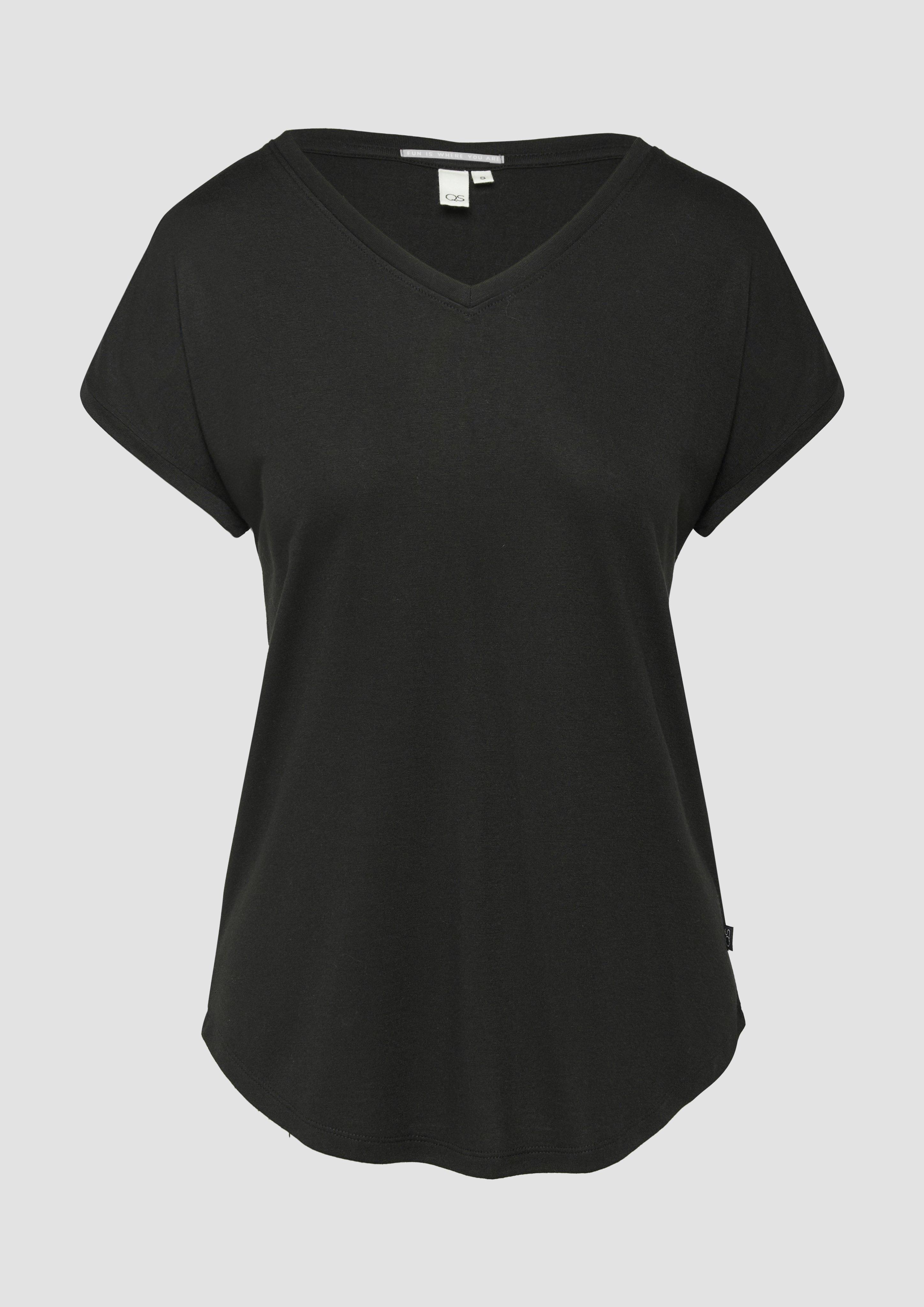 QS - Locker geschnittenes T-Shirt im Modalmix, Damen, schwarz