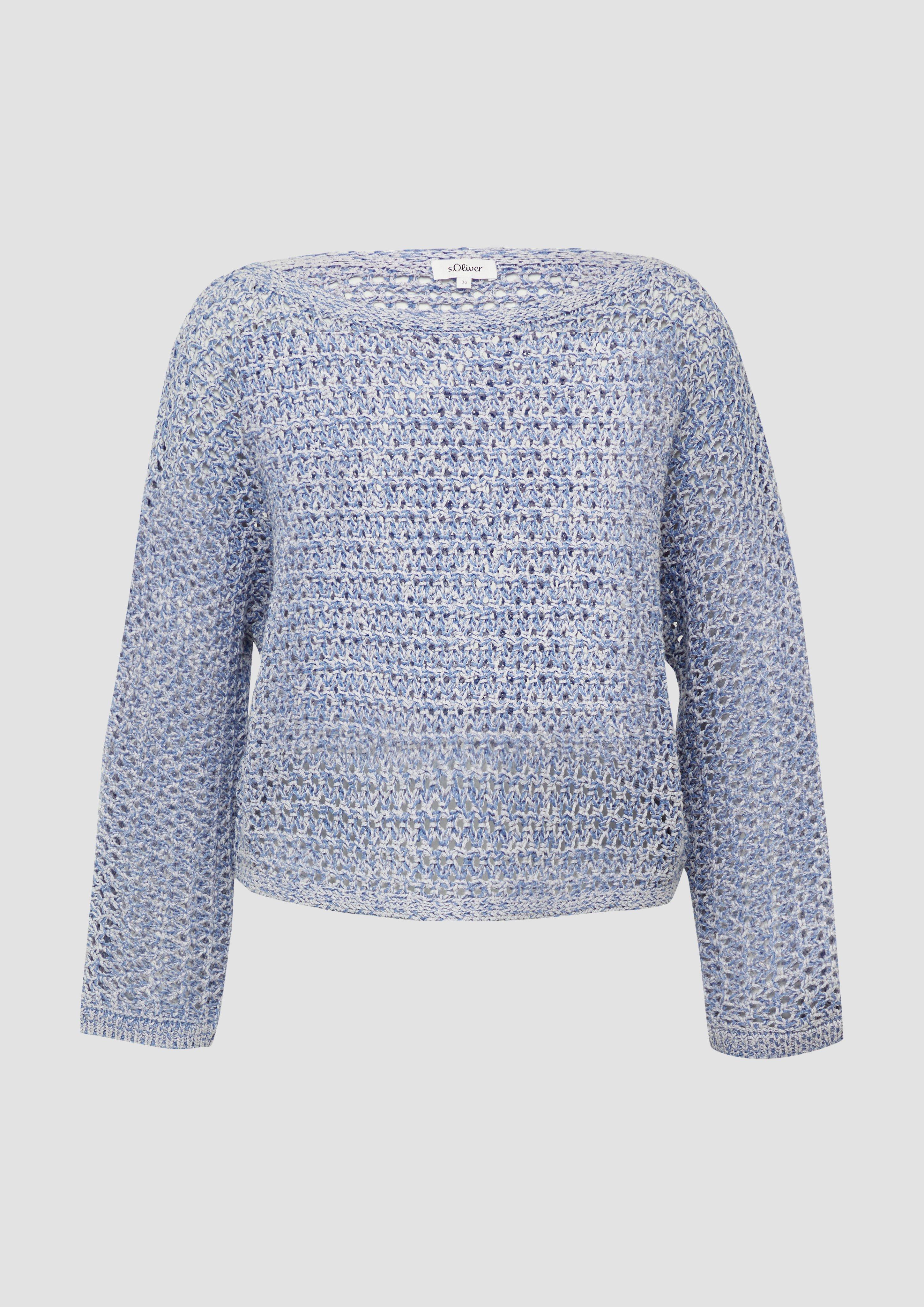 s.Oliver - Verkürzter Ajour-Strickpullover in Oversize mit Fledermausärmeln, Damen, blau